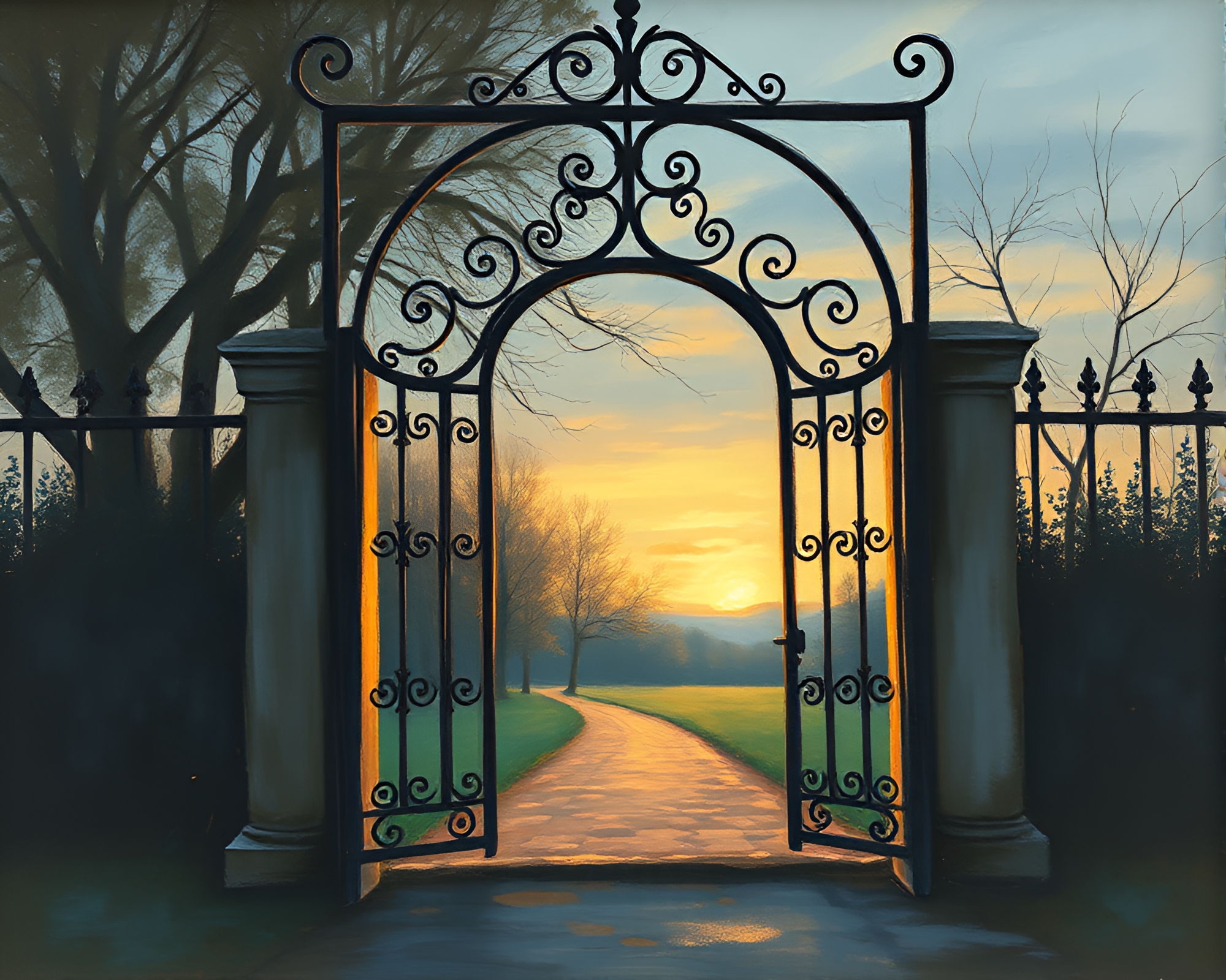 Wrought Iron Gate in Afternoon Glow – free AI stock image