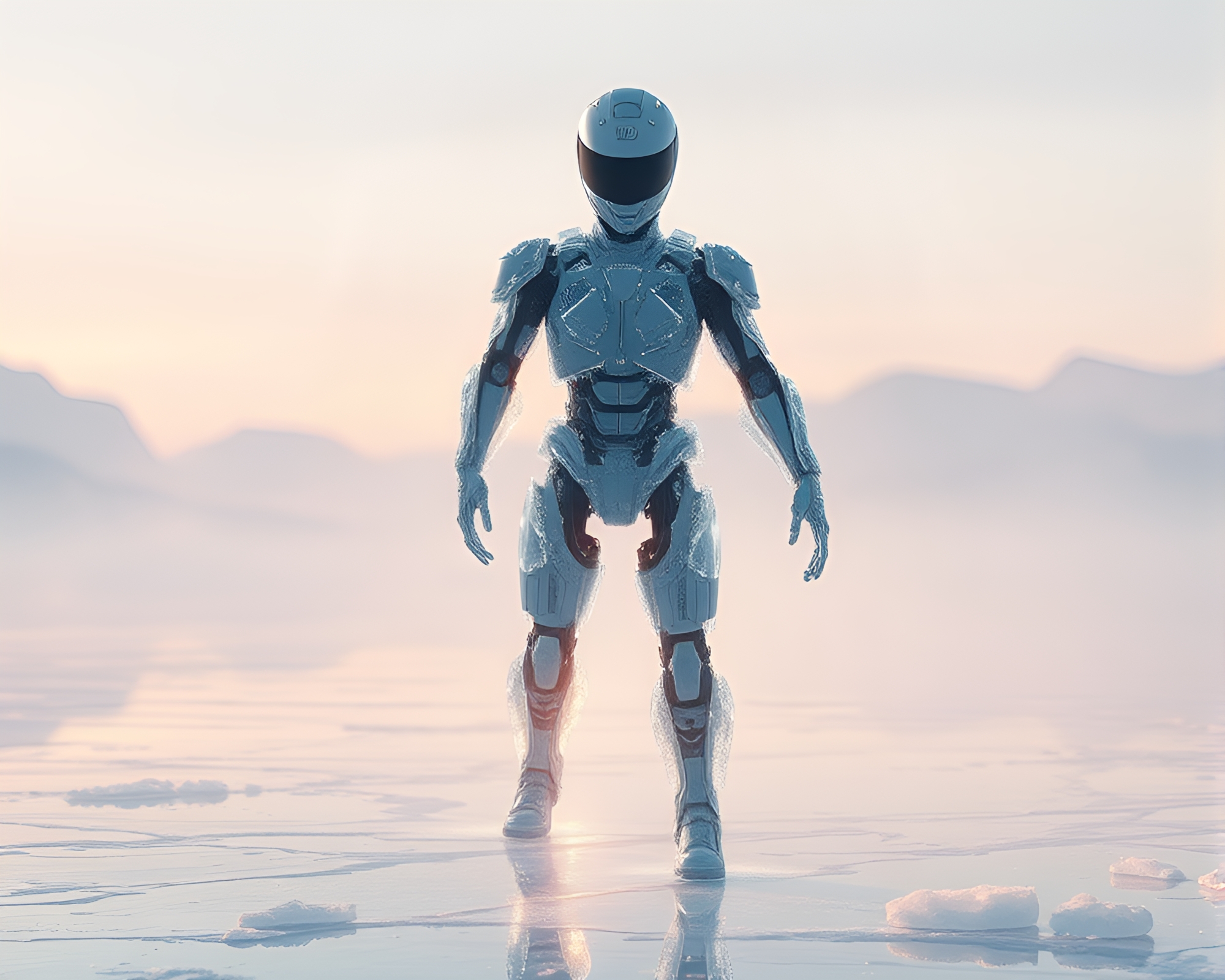 Futuristic Ice Reflection Exoskeleton Suit Dream – free AI stock image
