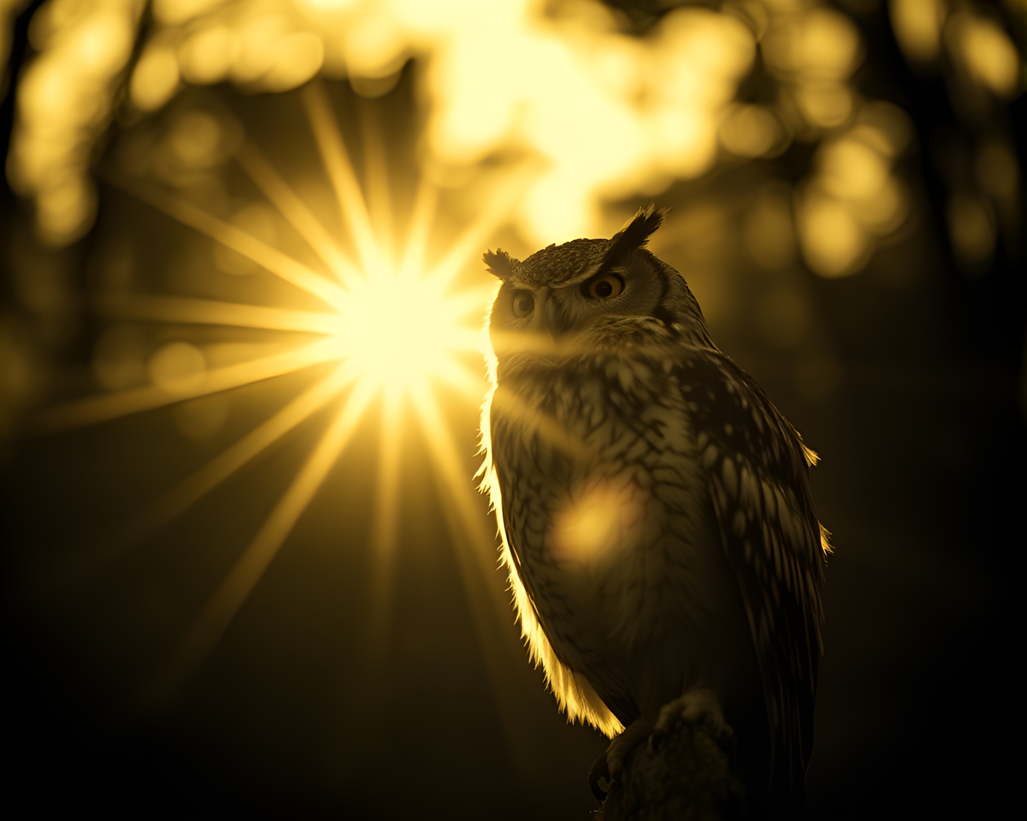 Majestic Owl in Monochrome Sunburst – free AI stock image