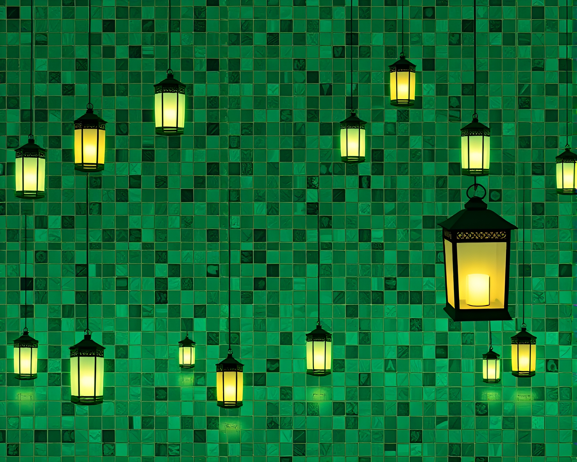 Enchanting Forest Lanterns in X-Ray Green – free AI stock image