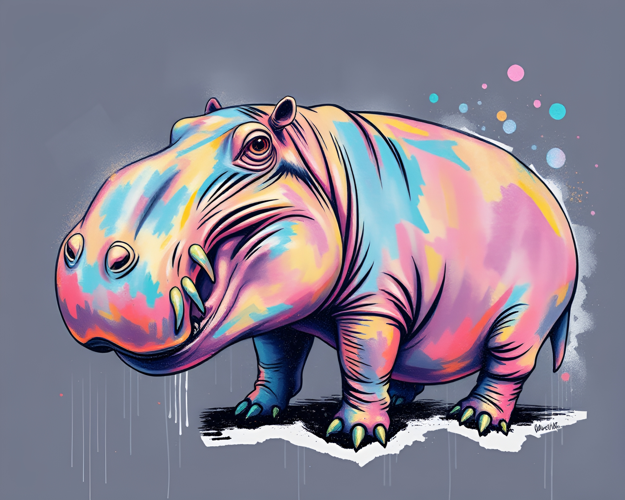 Dreamy Hippopotamus Graffiti with Torn Holographic Edges – free AI stock image