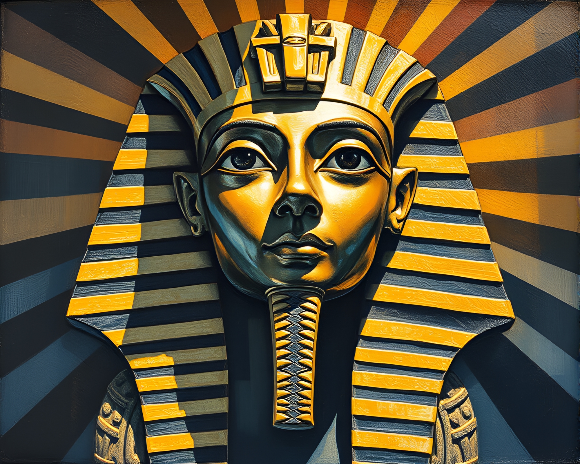 Pharaoh’s Mask in Impasto with Sunbeam Stencil Art – free AI stock image
