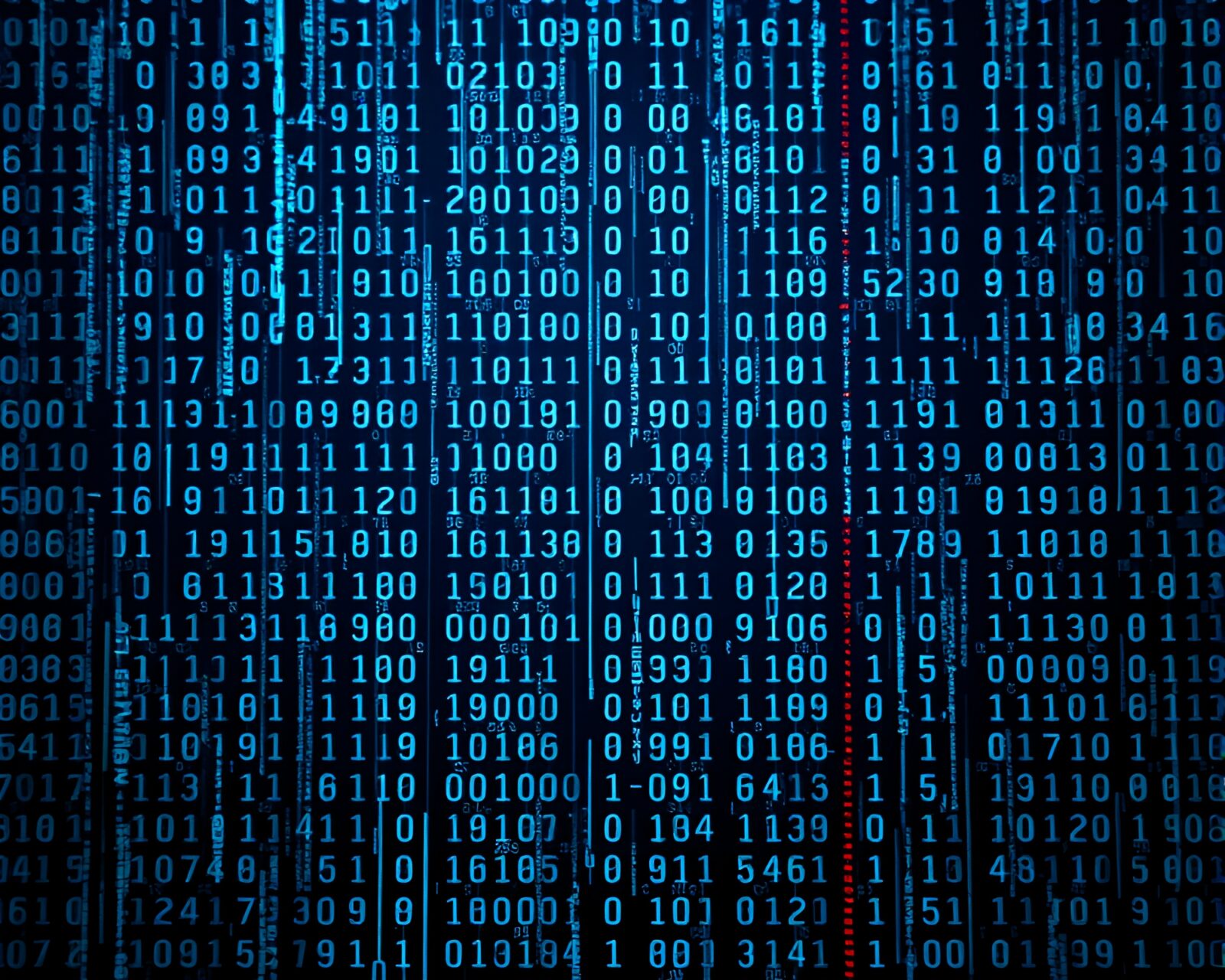 Medium shot of steel-blue binary code matrix graphic