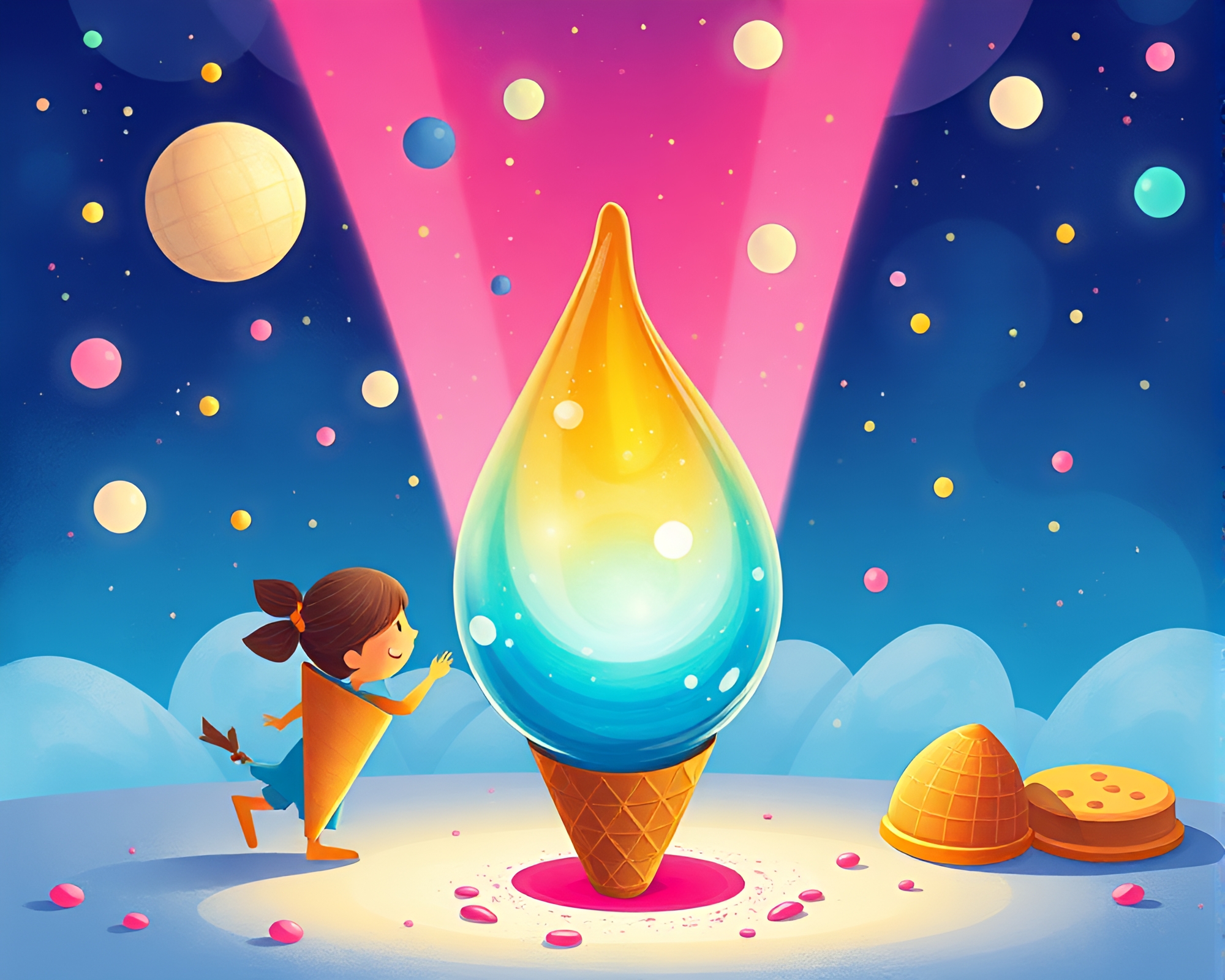 Vibrant Gelato Cone Ballet in Children’s Book Style – free AI stock image