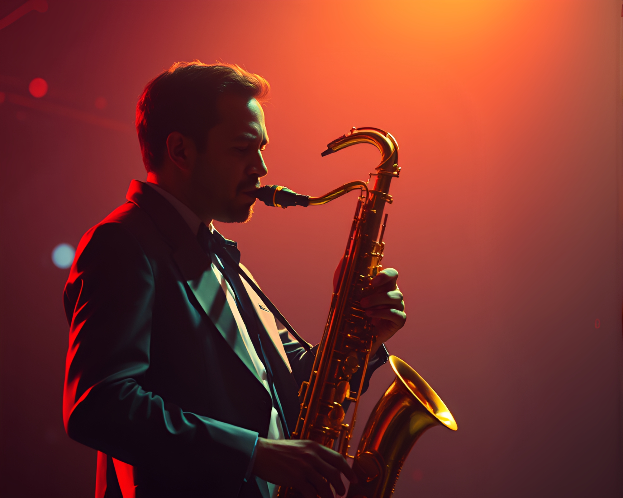 Melodic Journey: Saxophone in Voxel Film Burn – free AI stock image