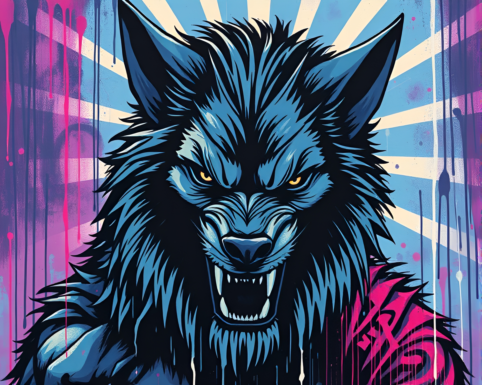 Urban Werewolf Pop Art With God Rays – free AI stock image