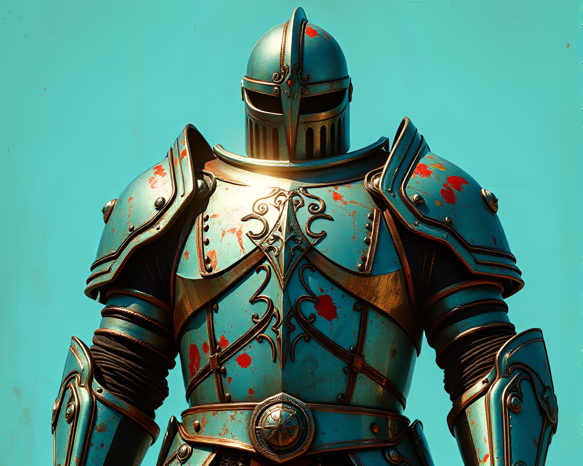Turquoise Armor Shining in Sunlit Sgraffito Landscape – free AI stock image