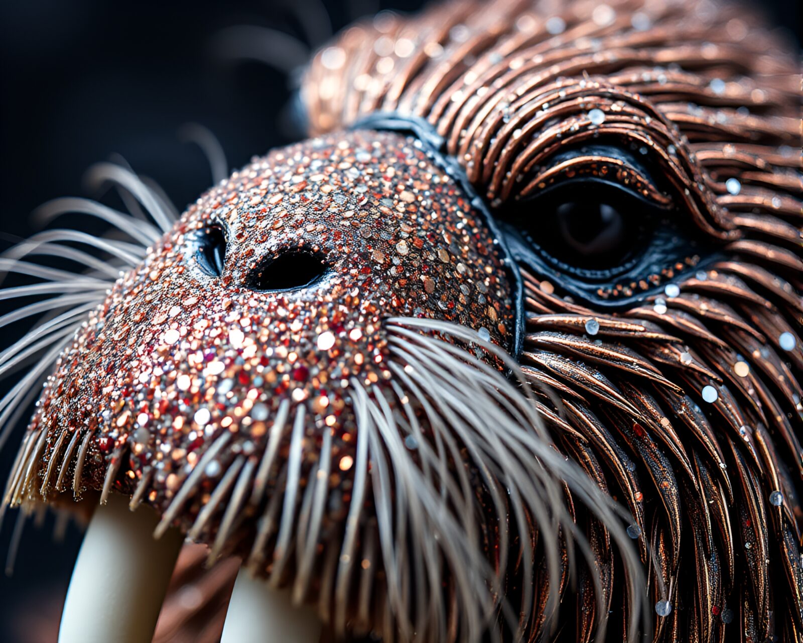 Macro photograph of a shimmering walrus tusk in detail
