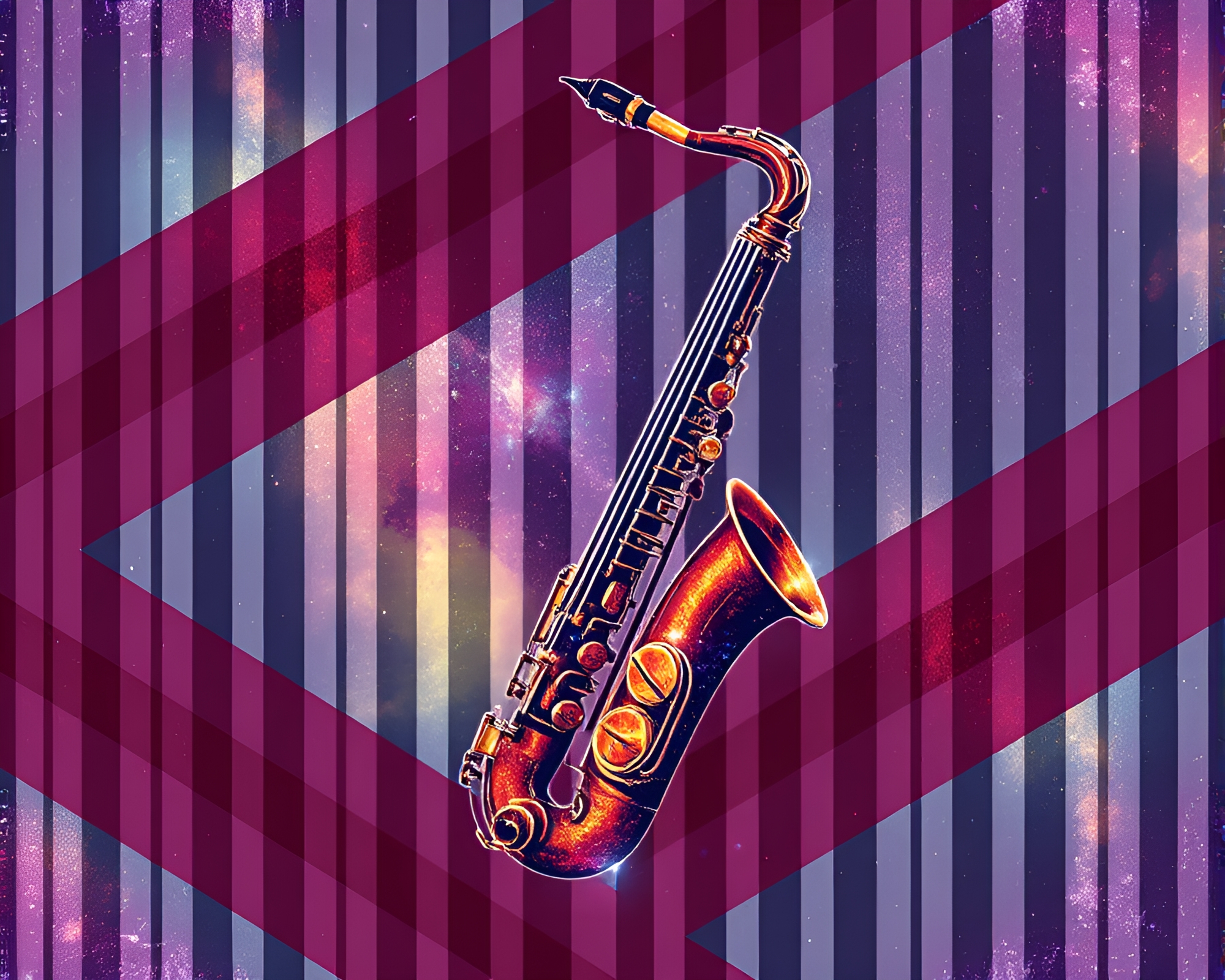 Saxophone Serenity in Cosmic Geometric Stripes – free AI stock image