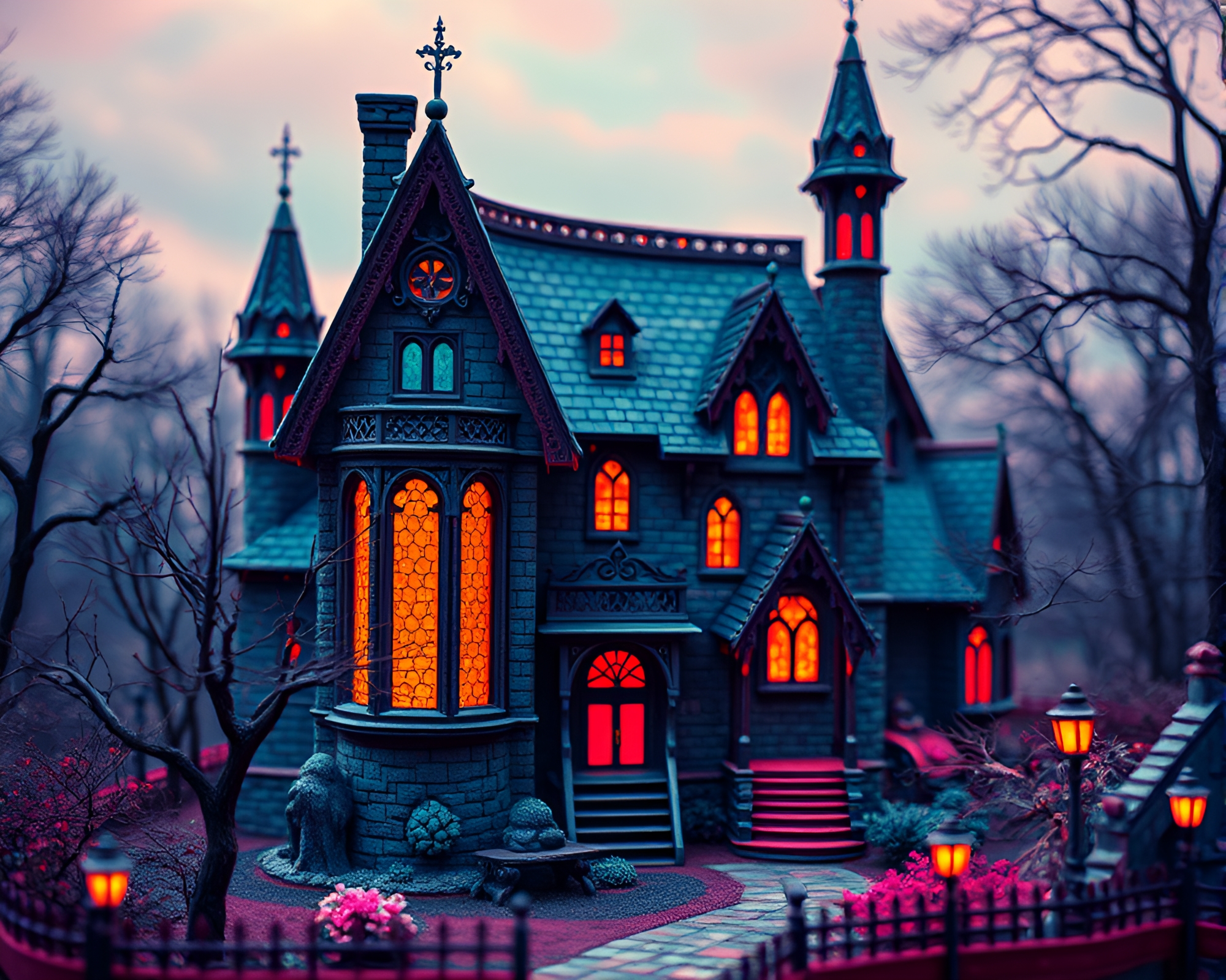 Gothic Horror Tiled Mosaic Miniature Scene – free AI stock image