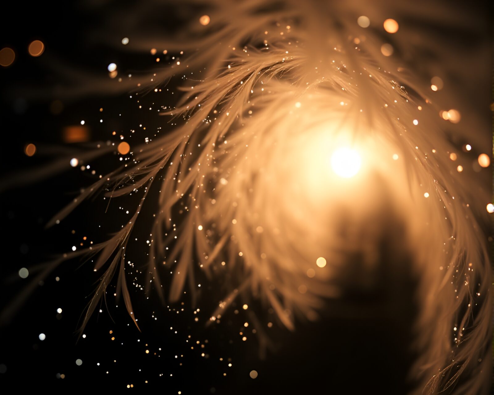 Elegant feather duster gliding through dimly lit tunnel