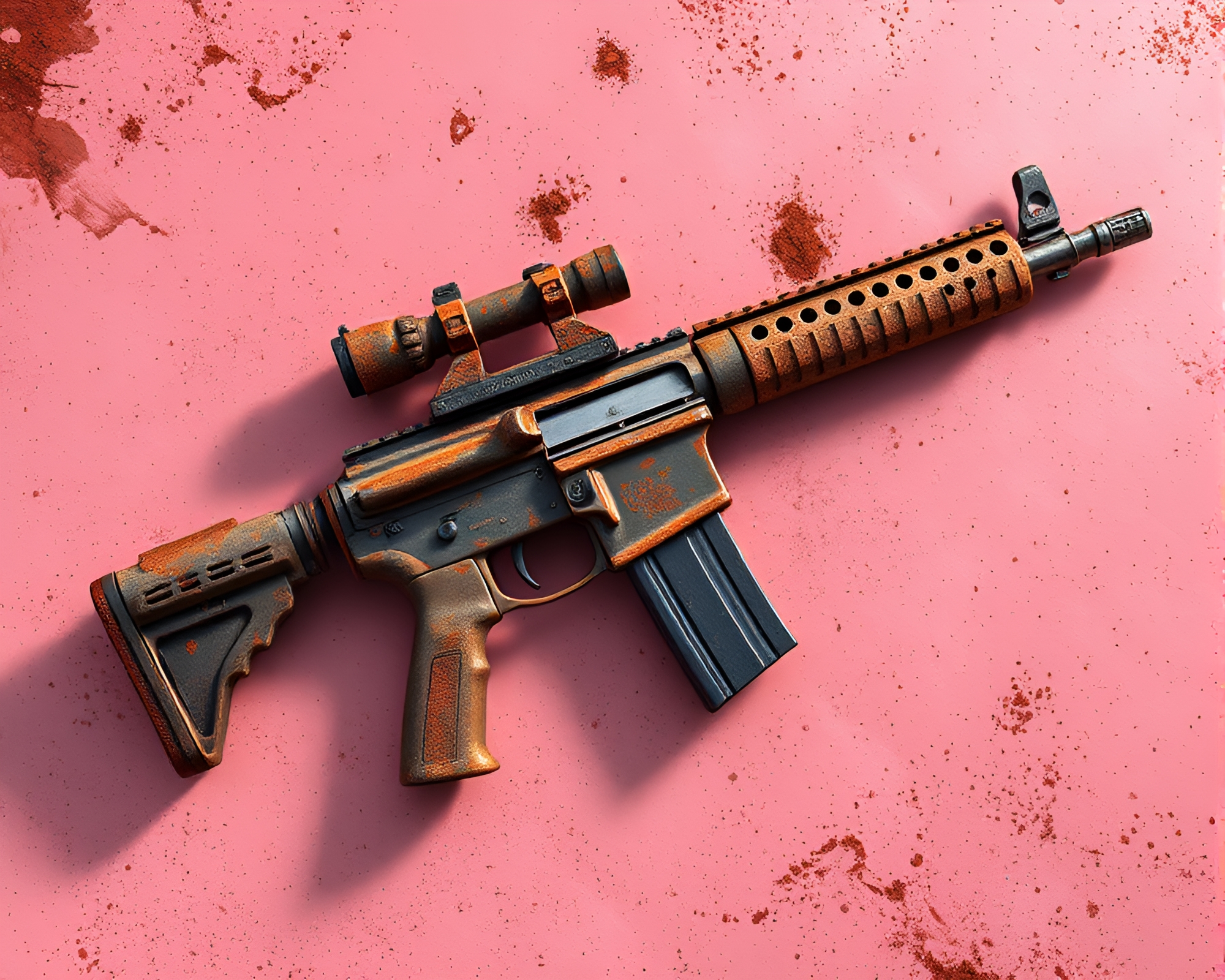 Plasma Rifle Clash in Rusty Pink Atmosphere – free AI stock image