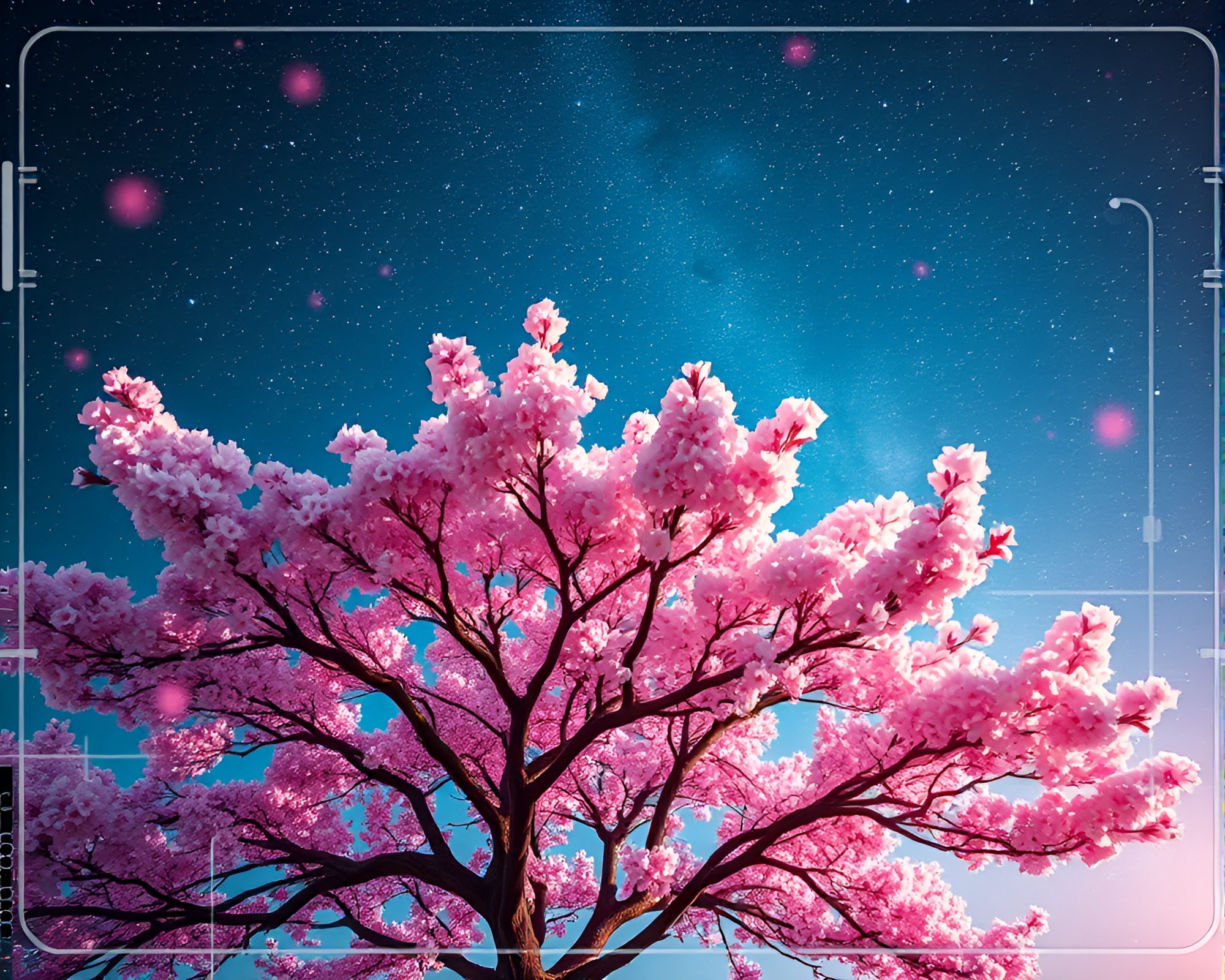 Futuristic Cherry Blossom Zoom Burst Under Starlit Sky – free AI stock image