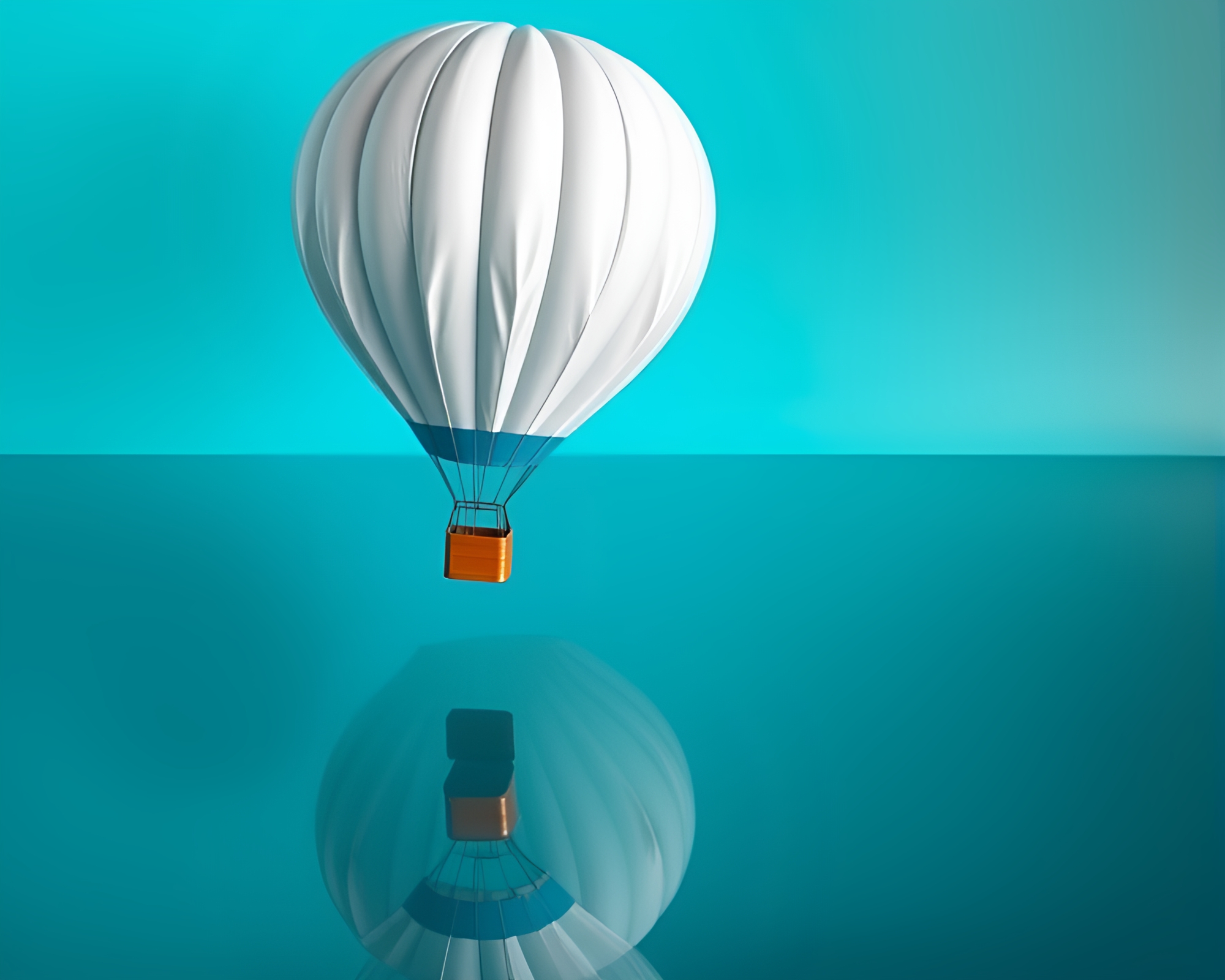 Double Reflections: Turquoise Origami Hot Air Balloon Dream – free AI stock image