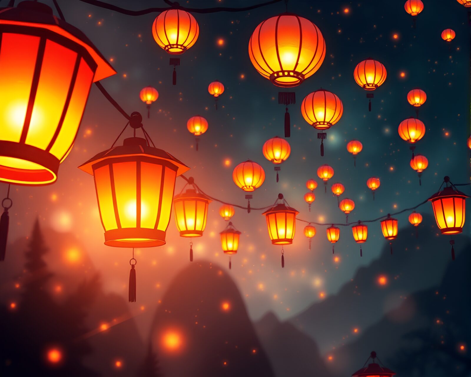 8-bit floating lanterns in mesmerizing fractal patterns
