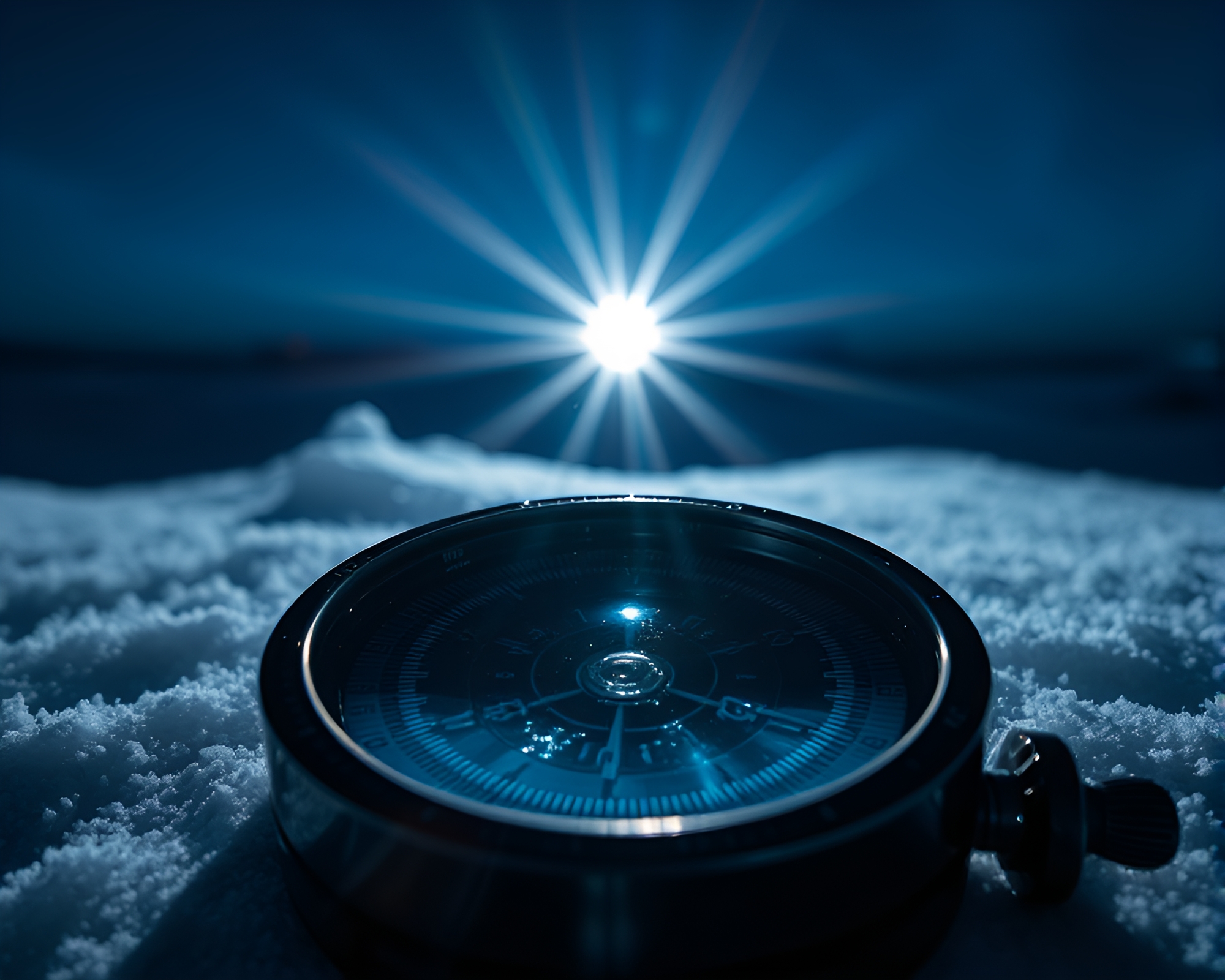 Mystical Compass Flare in Ice-Blue Cinemagraph – free AI stock image