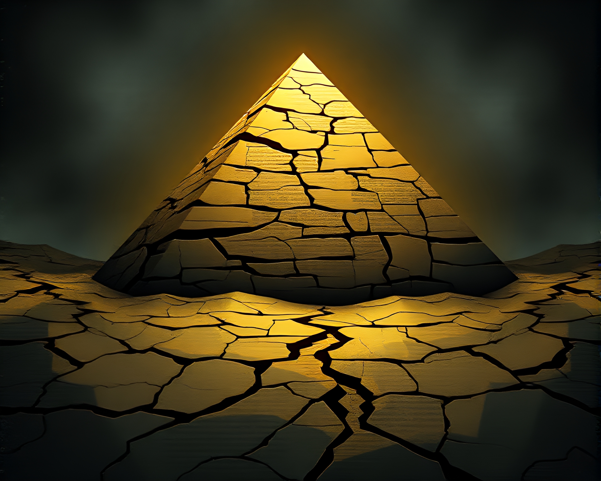 Cracked Earth Pyramid: Vector Bronze Sheen Fantasy – free AI stock image