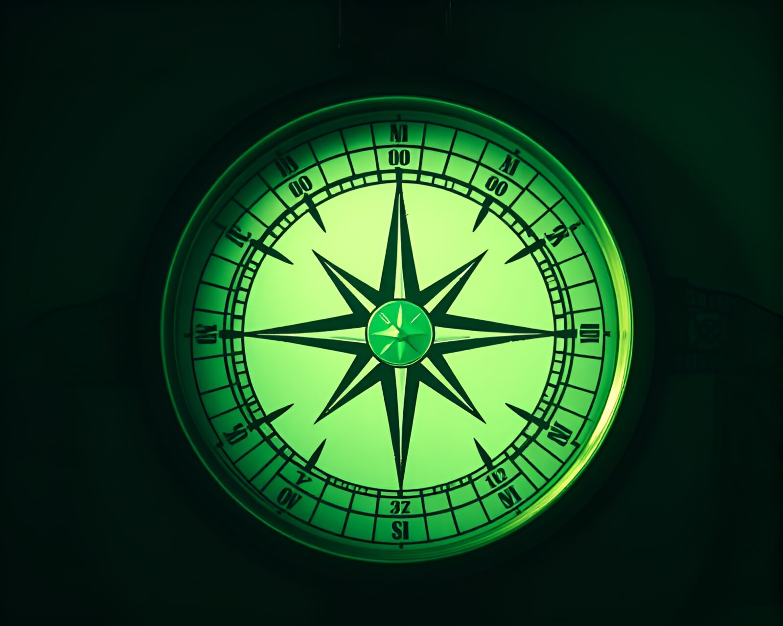 A close-up of a mystical compass surrounded by lush greenery