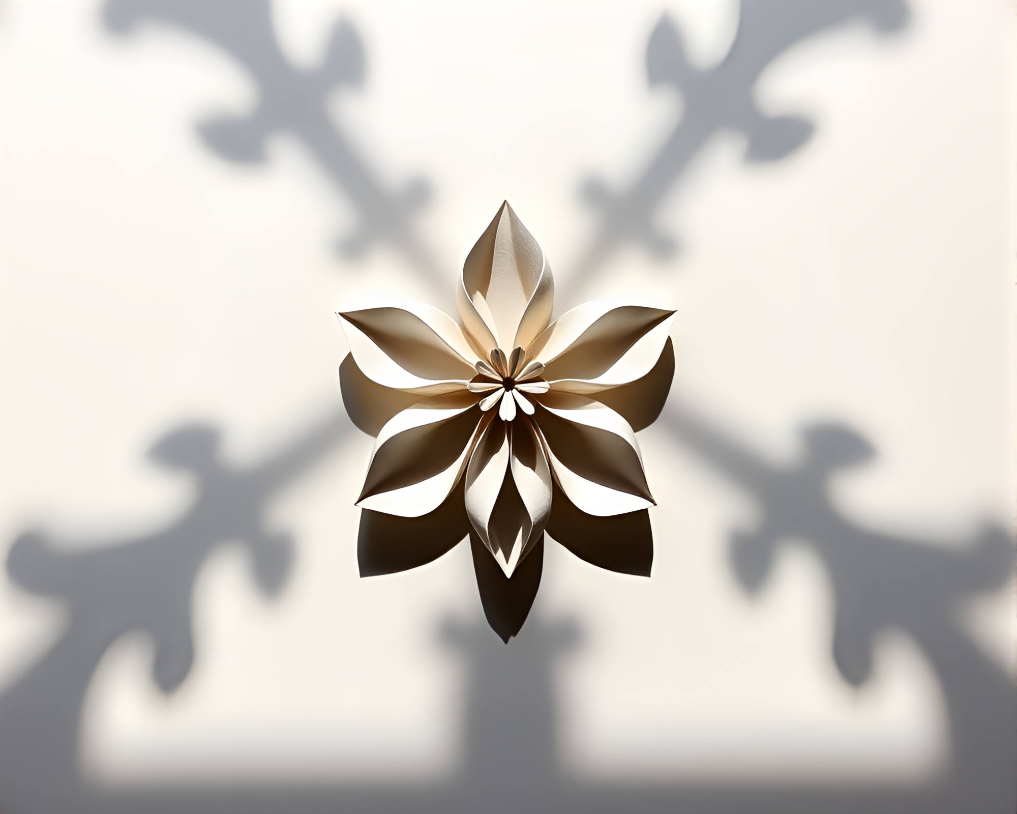 Origami Flower Casting Stencil Shadows in Stereoscopic 3D – free AI stock image