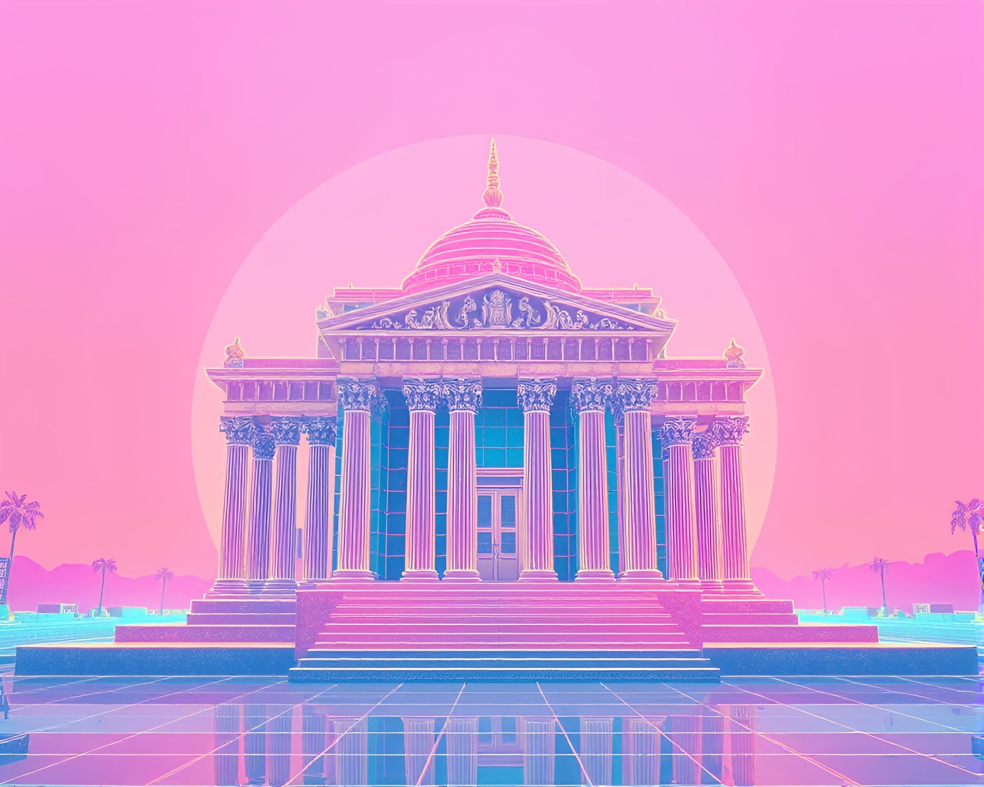 Surreal Temple with Scan Lines and Pastel Gradient – free AI stock image