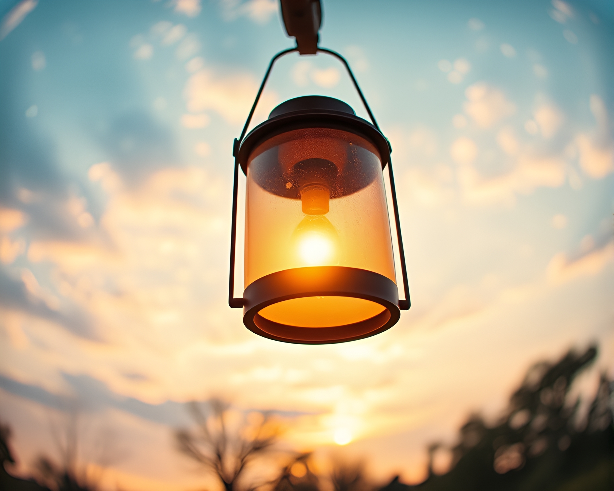 Sunrise Lantern Glow with Fisheye Selective Color – free AI stock image