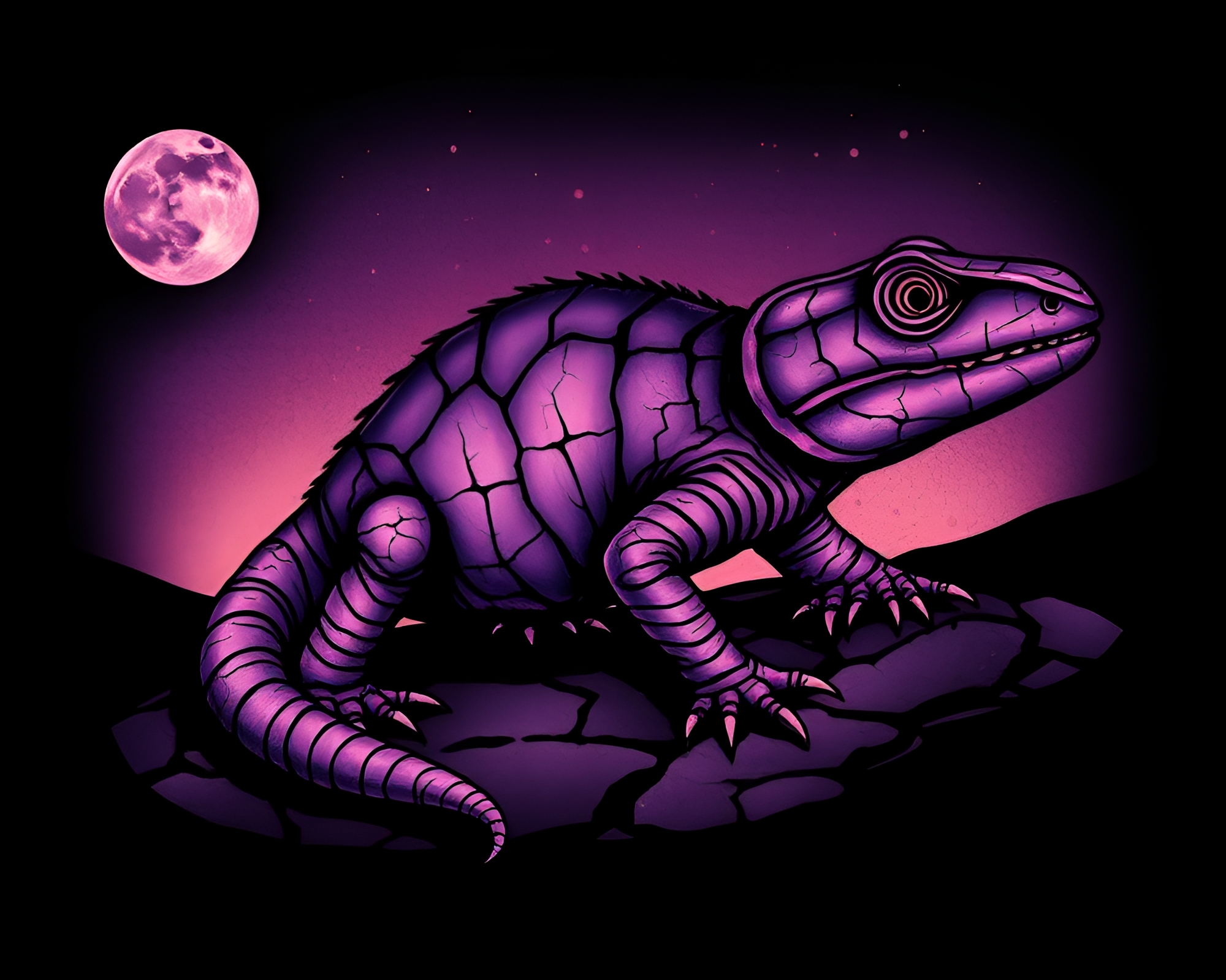 Twilight Armadillo on Cracked Earth Tattoo Flash Art – free AI stock image