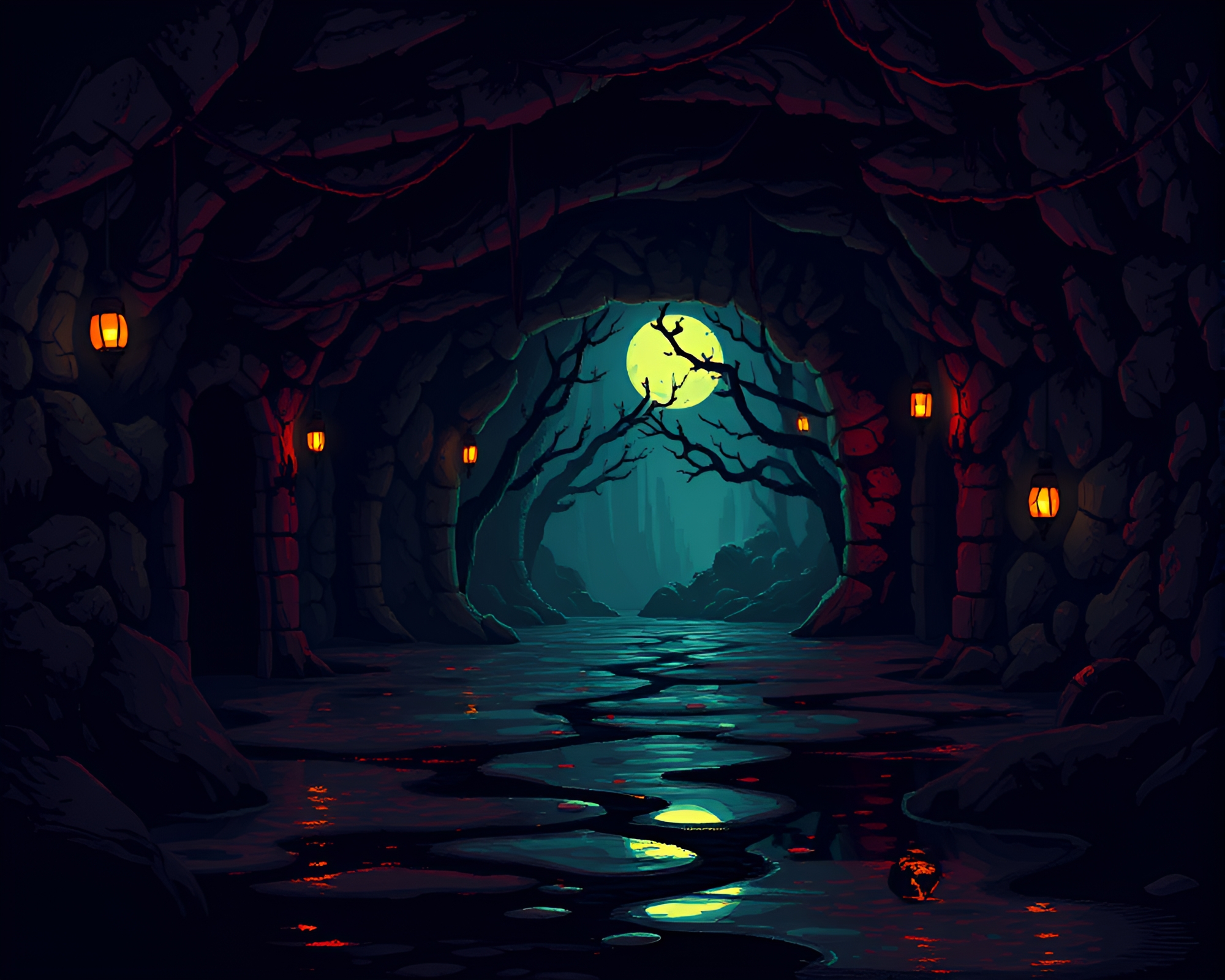 Gloomy Nymph Reflections in Retro Pixel Basement – free AI stock image