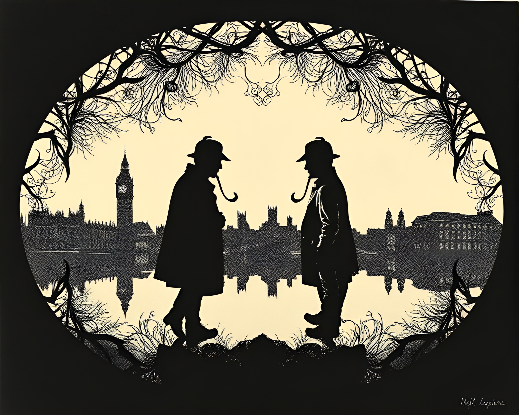 Sherlock Holmes Kaleidoscope Reflection Print – free AI stock image