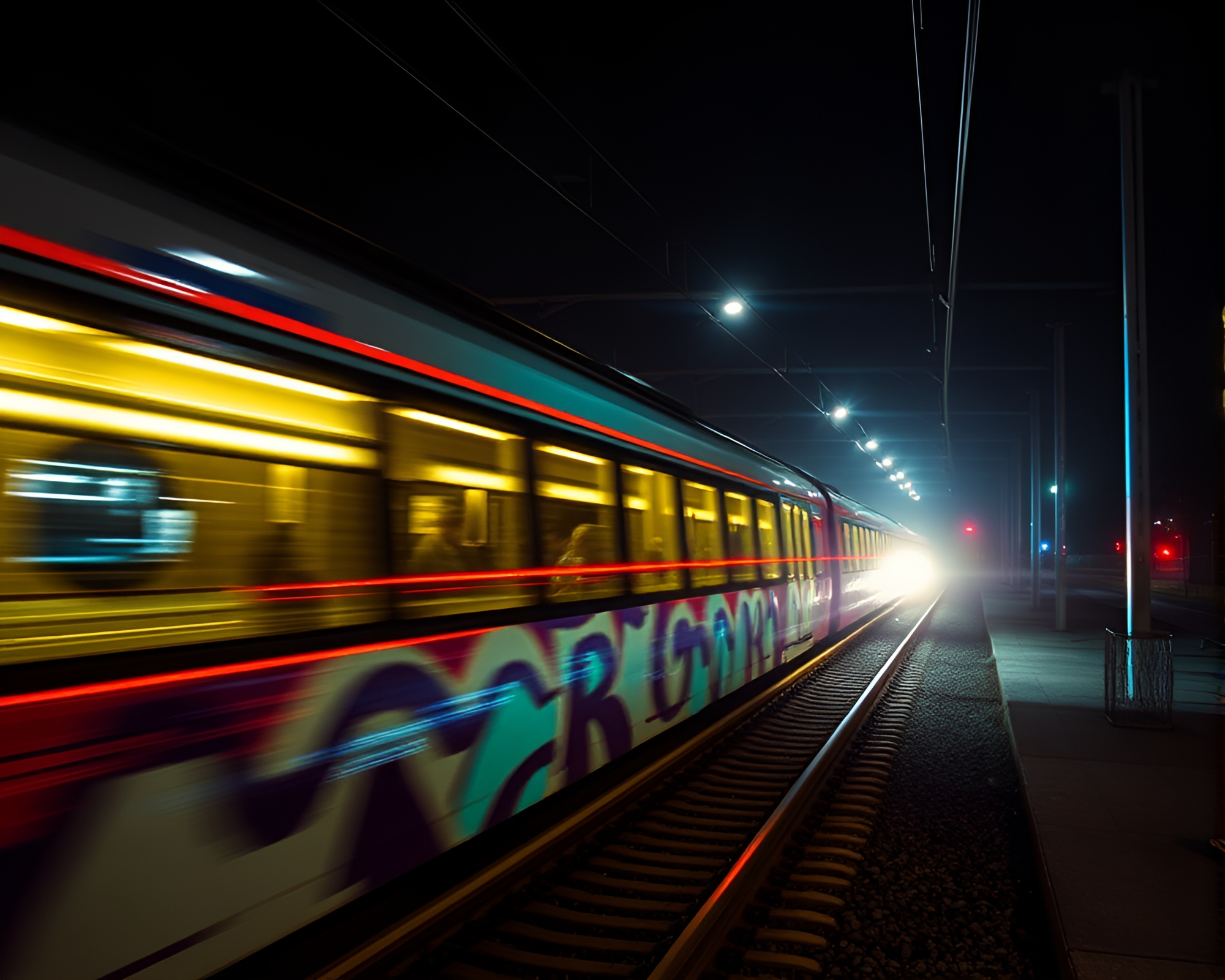 Lemur Train Light Trail Graffiti Art – free AI stock image
