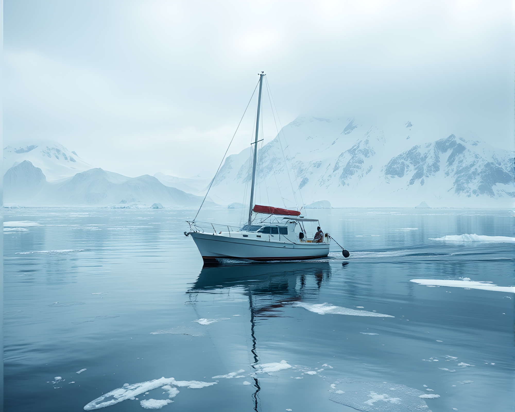Prismatic Hydrofoil Gliding Through Antarctic Whiteout – free AI stock image