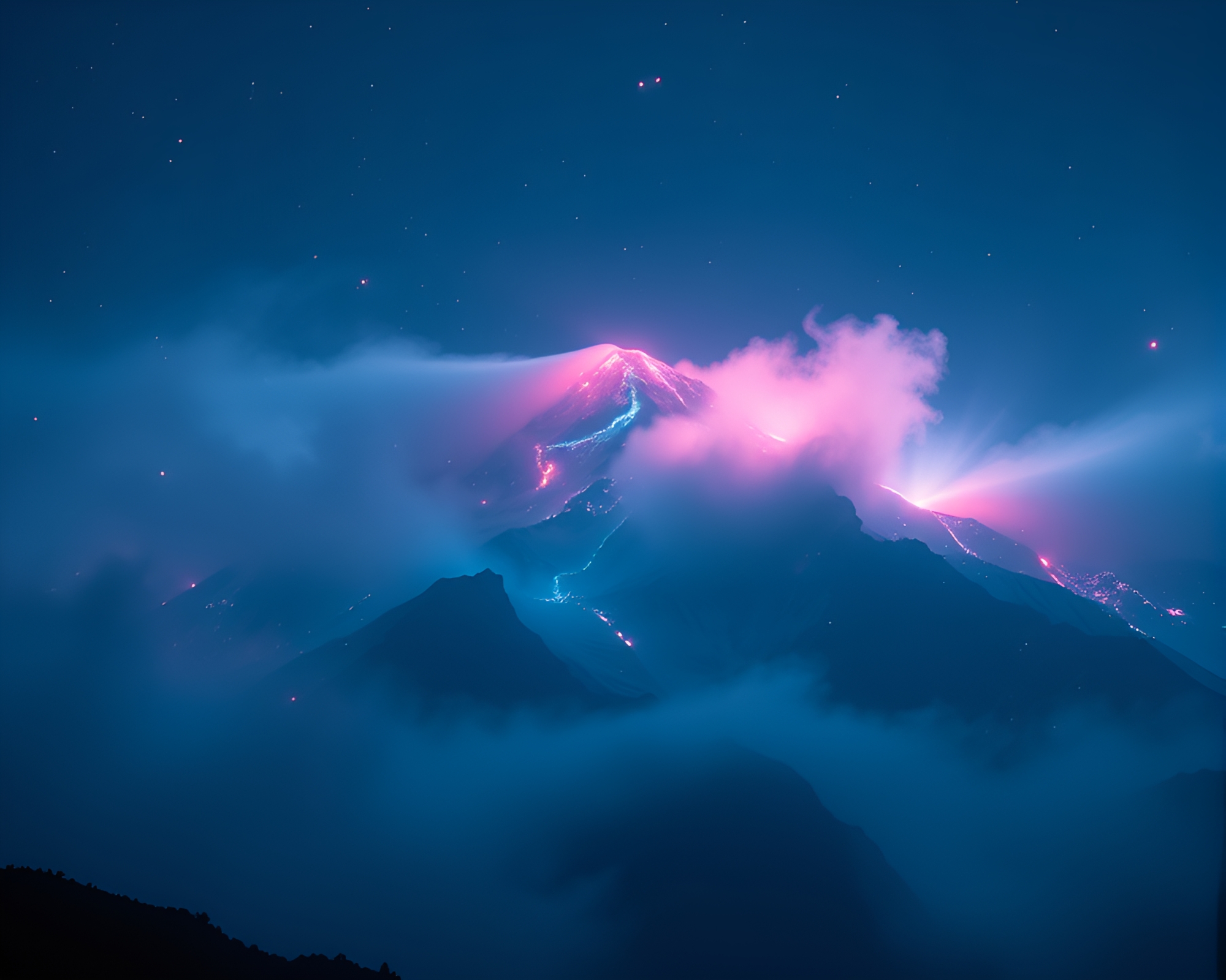 Neon Hologram Mountain Glowing with Fractal Lighting – free AI stock image