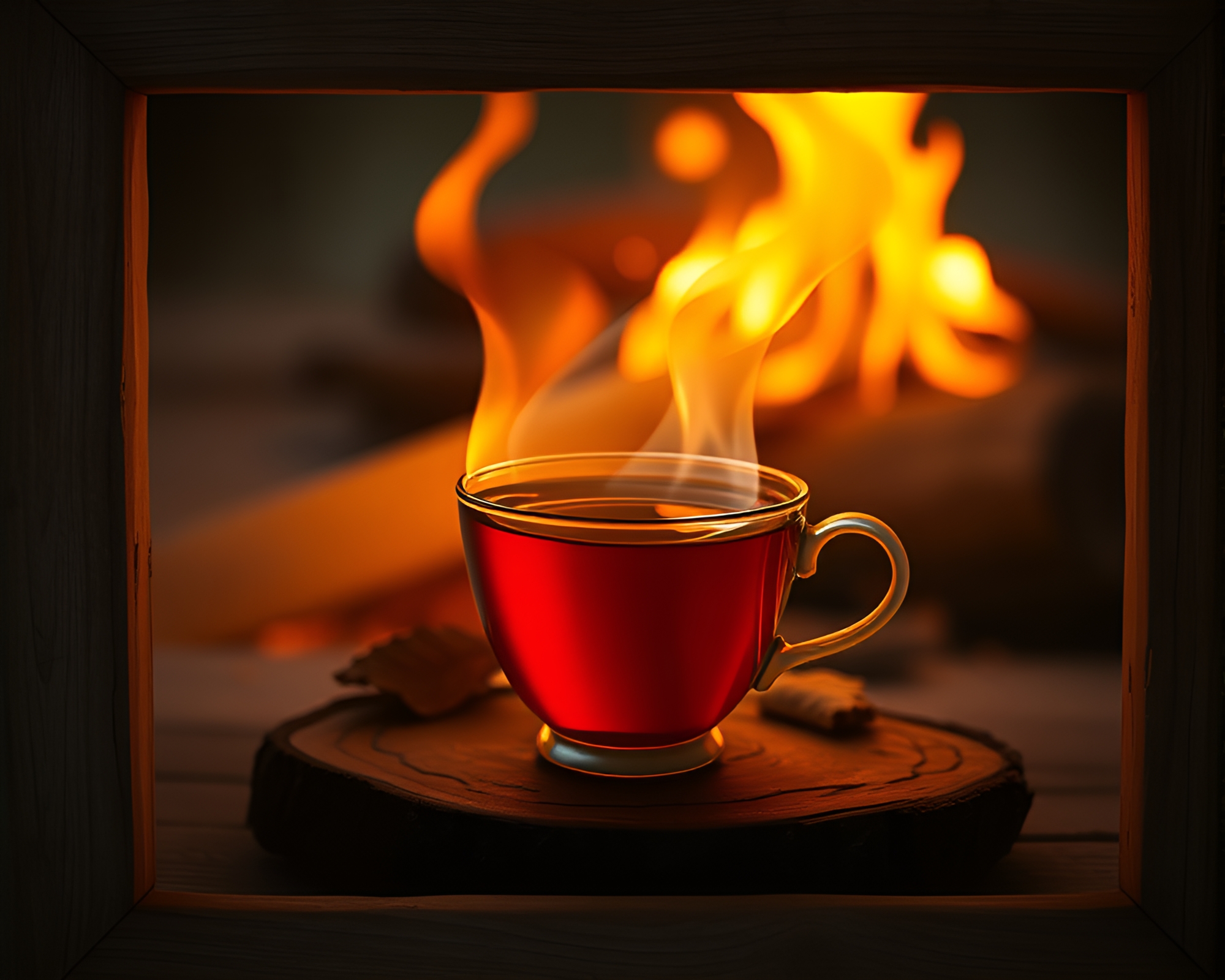 Enchanting Floating Tea Cup in Trompe-l’oeil Frame – free AI stock image