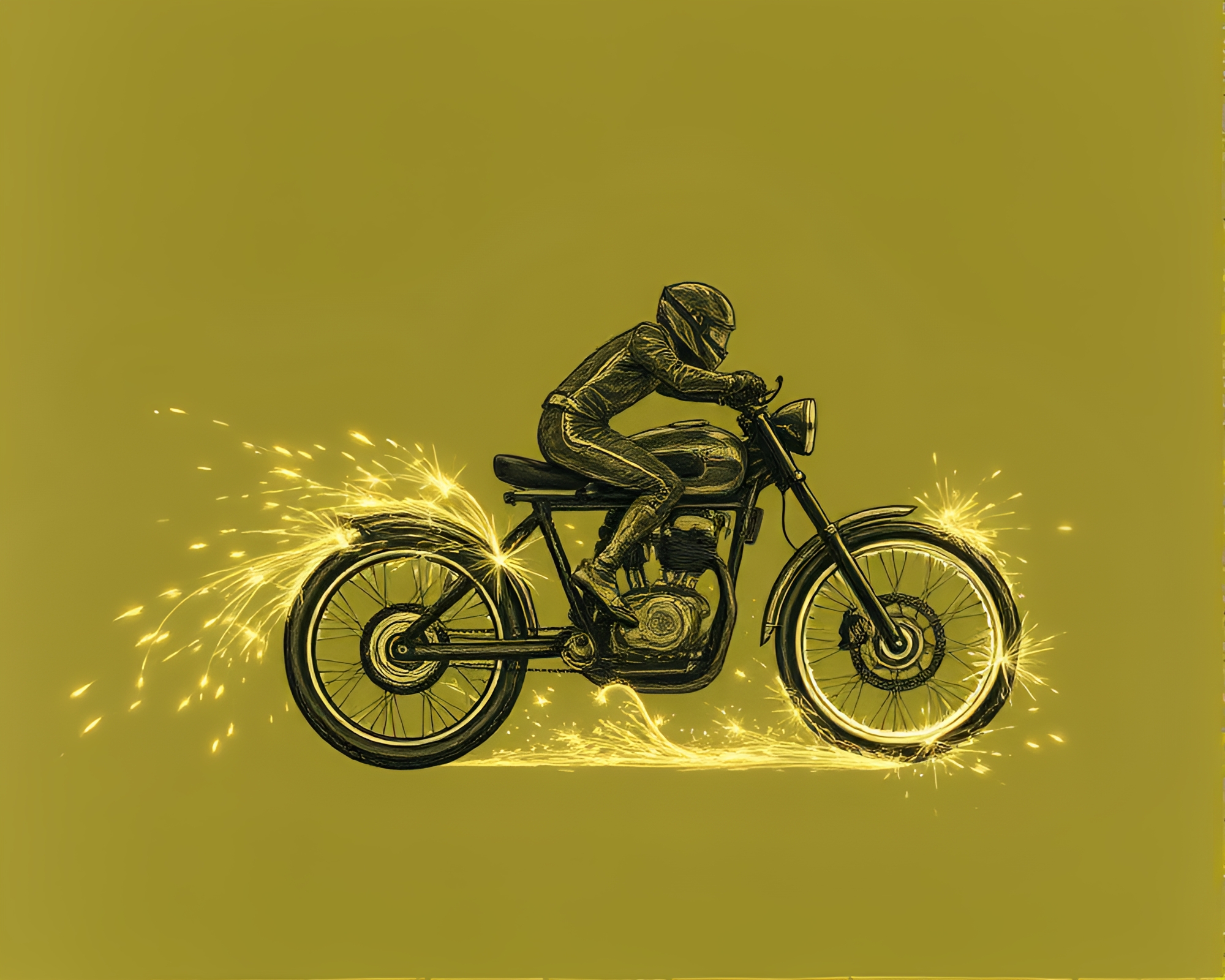 Neon Hoverbike Trails in Olive Drab Etching Style – free AI stock image