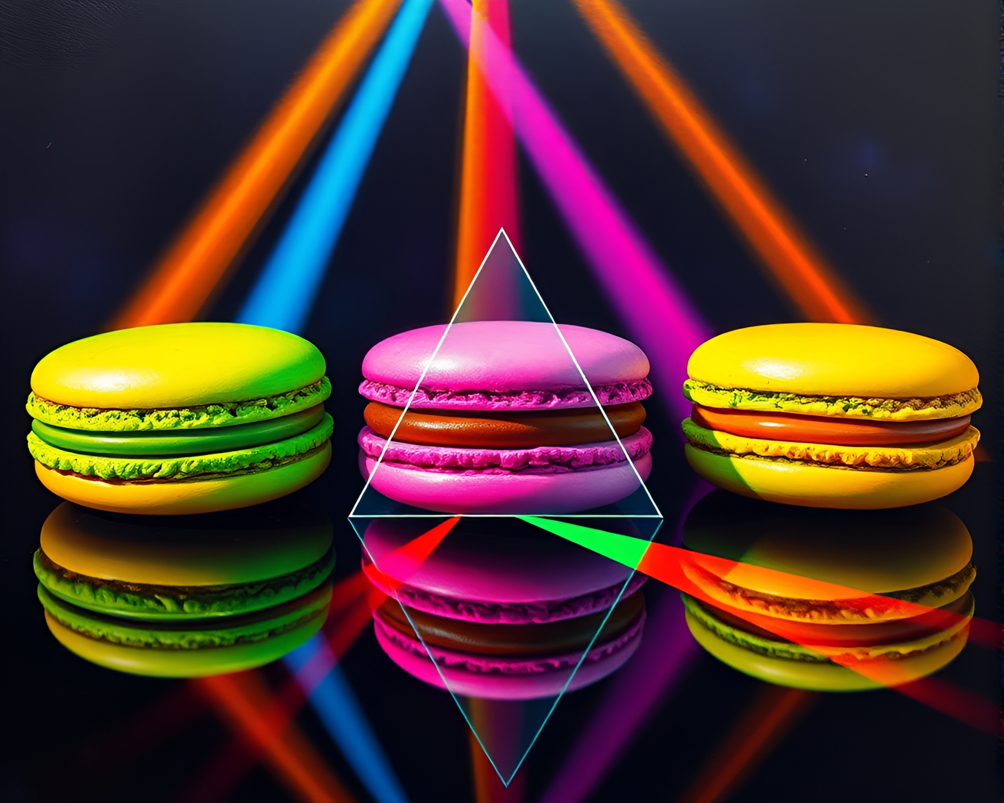 Prismatic Laser Show over Macaron Array – free AI stock image