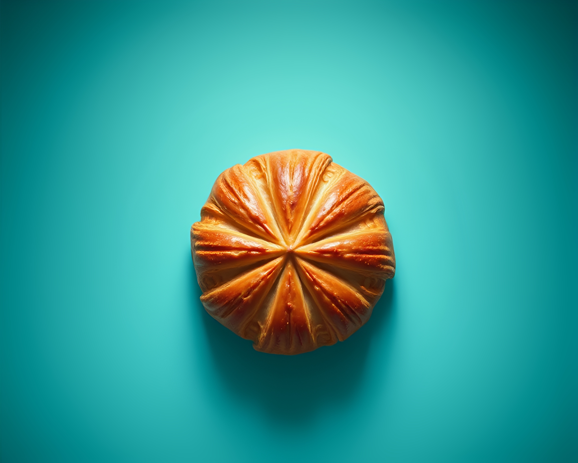 Symmetrical Croissant on Tranquil Turquoise Background – free AI stock image