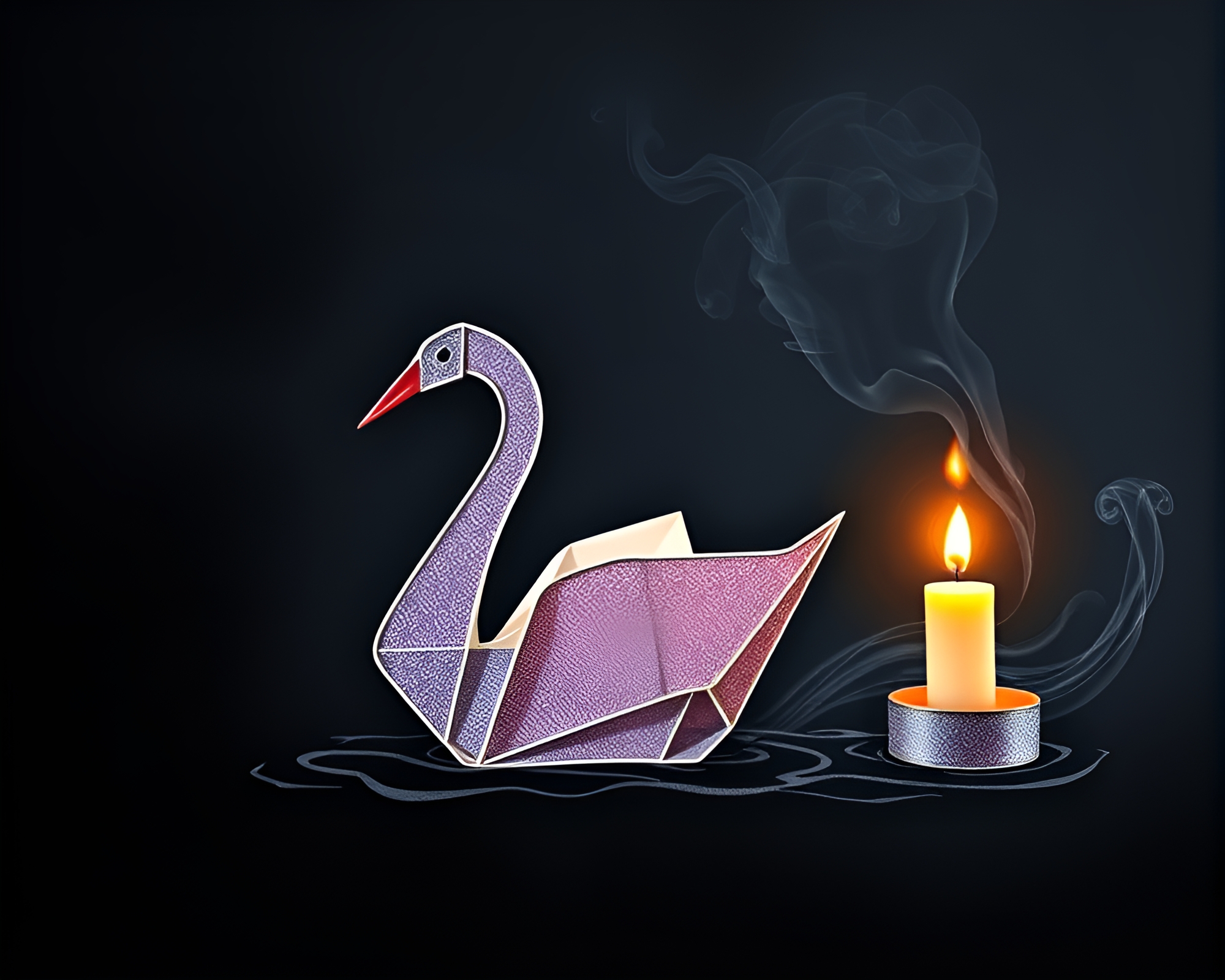 Mystical Origami Swan in Solar Flare Candlelight – free AI stock image