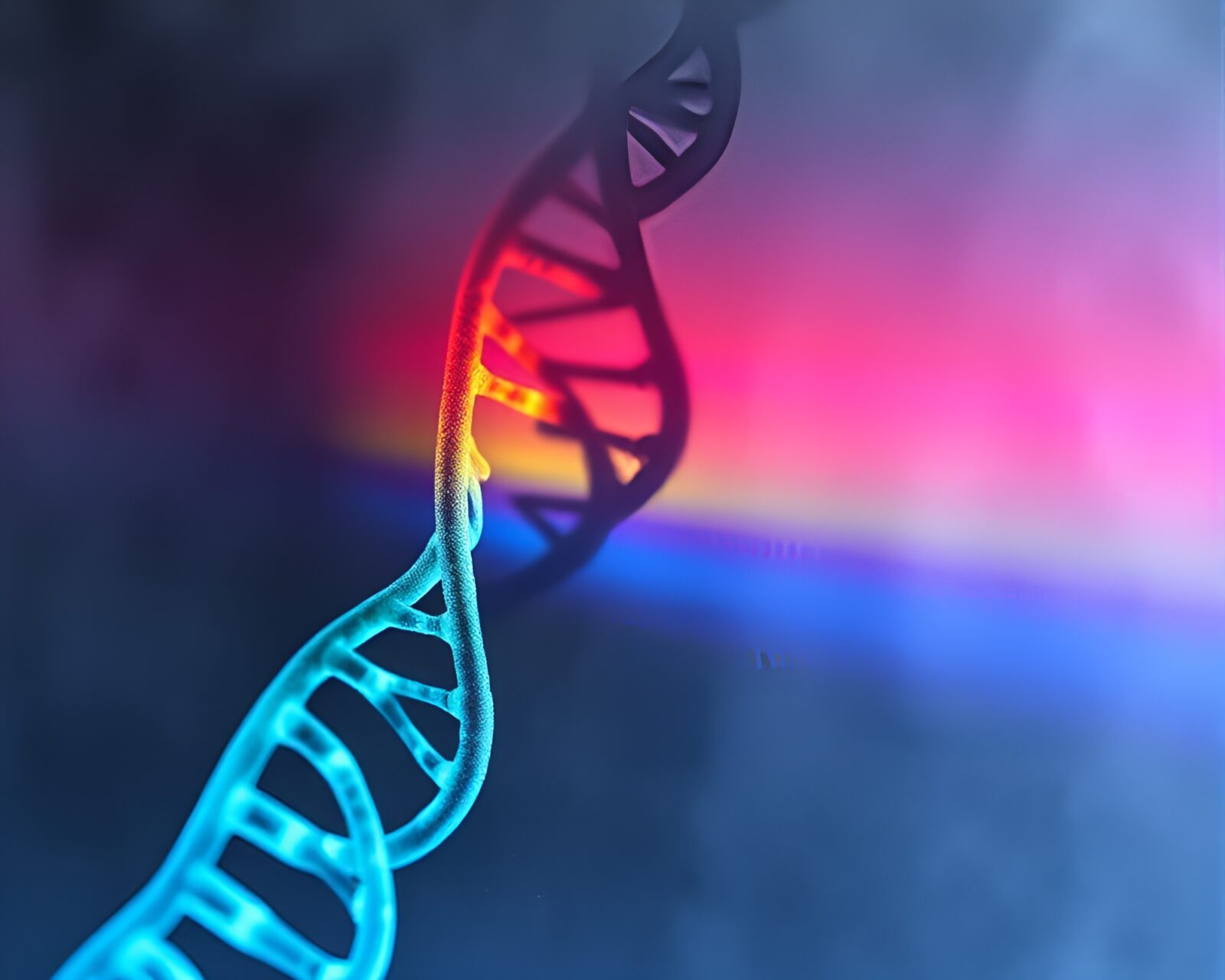 Ink wash depiction of rainbow-colored DNA helix
