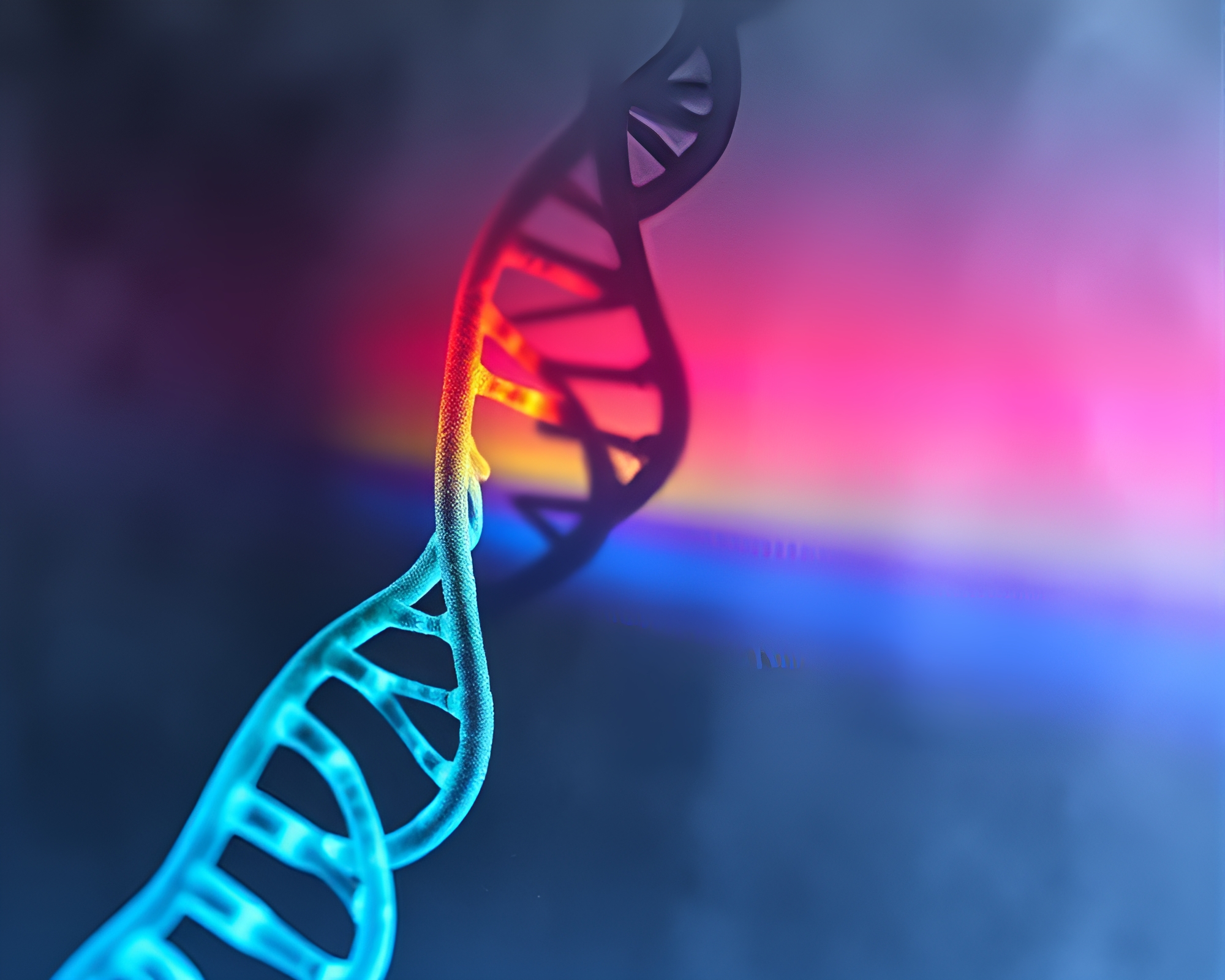 Rainbow DNA Helix in Muted Shadows – free AI stock image