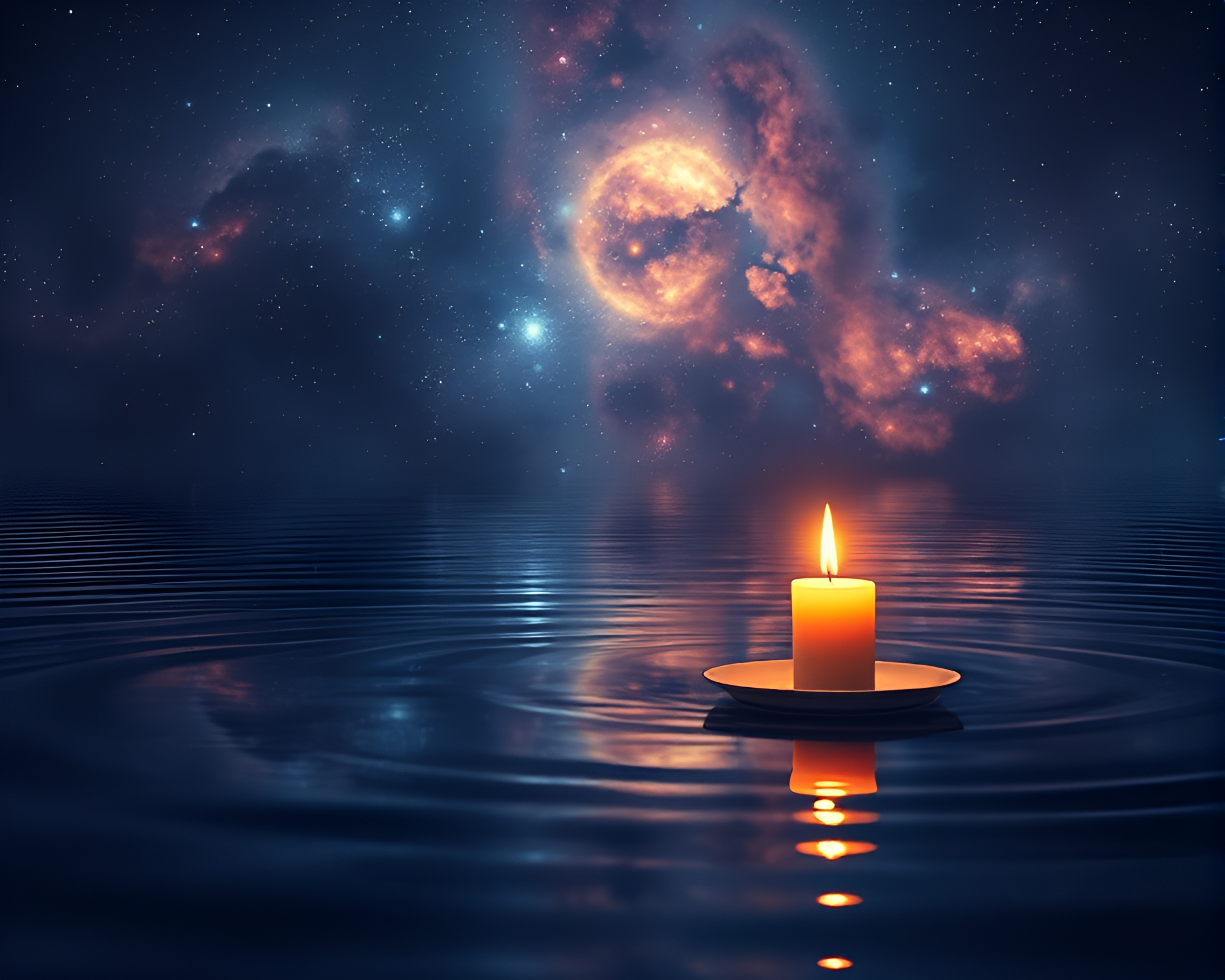 Celestial Water Reflections in Candlelit Cel Shading – free AI stock image