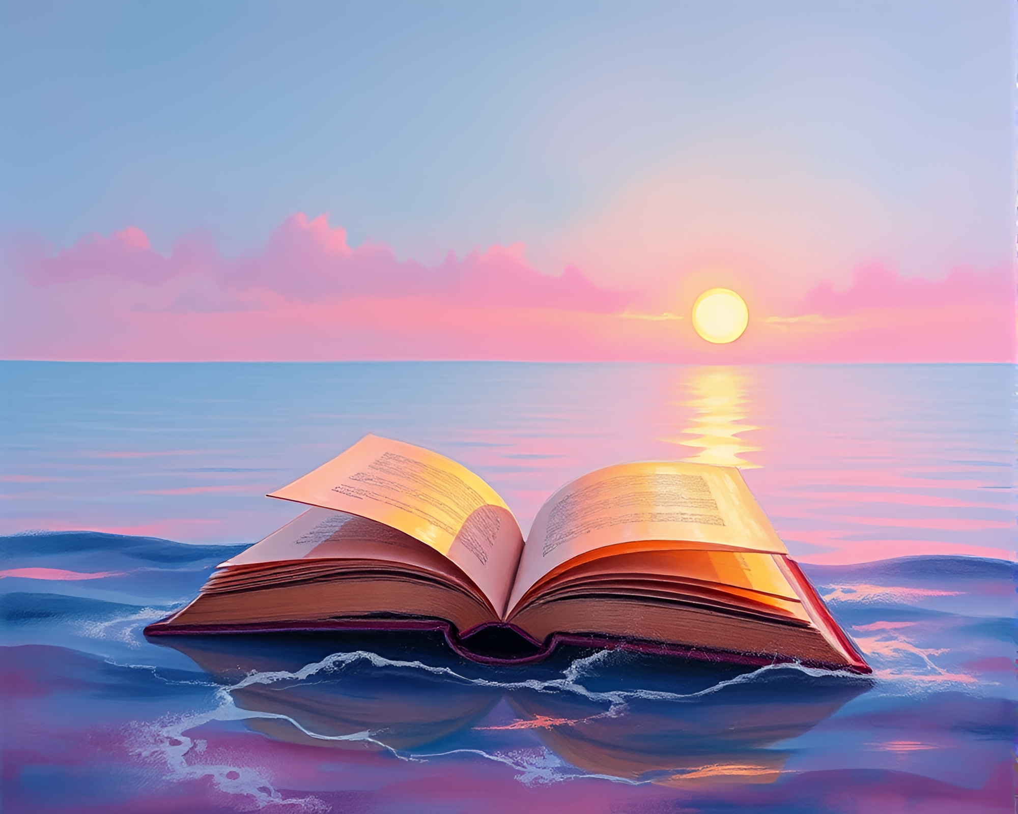 Enchanted Book in Sunrise Pink Glow Water Distortion – free AI stock image