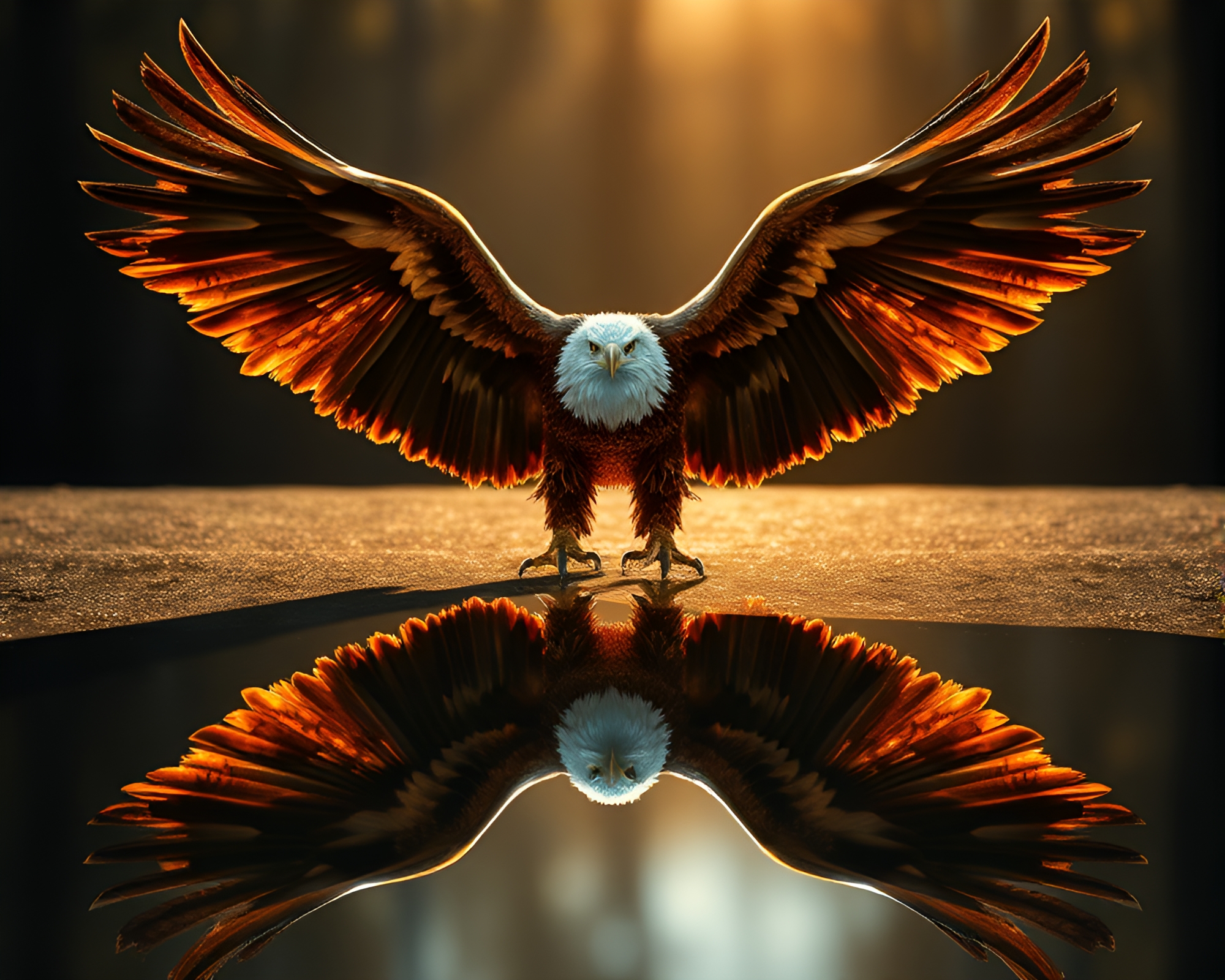 Eagle in Symmetrical Reflection – free AI stock image