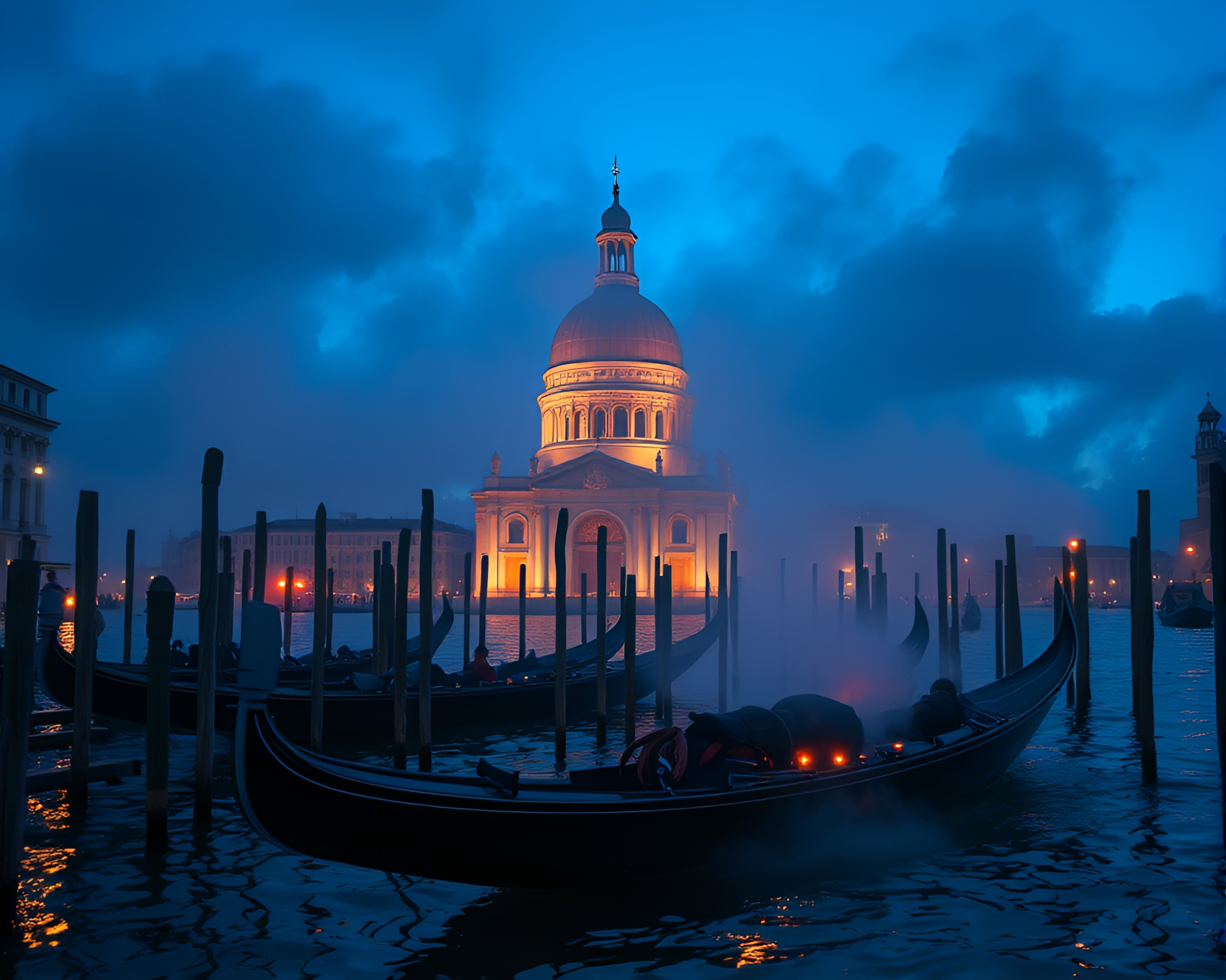 Majestic Gondola Lift Through Stained Glass Twilight – free AI stock image