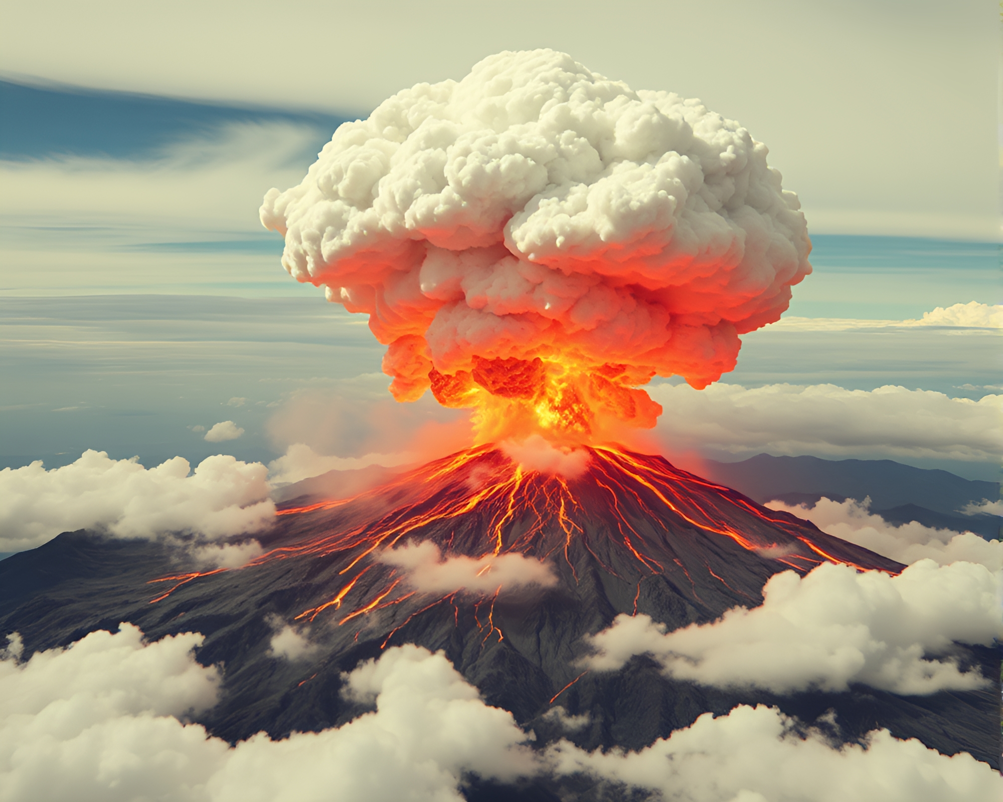 Majestic Volcanic Explosion in Retro 3D – free AI stock image