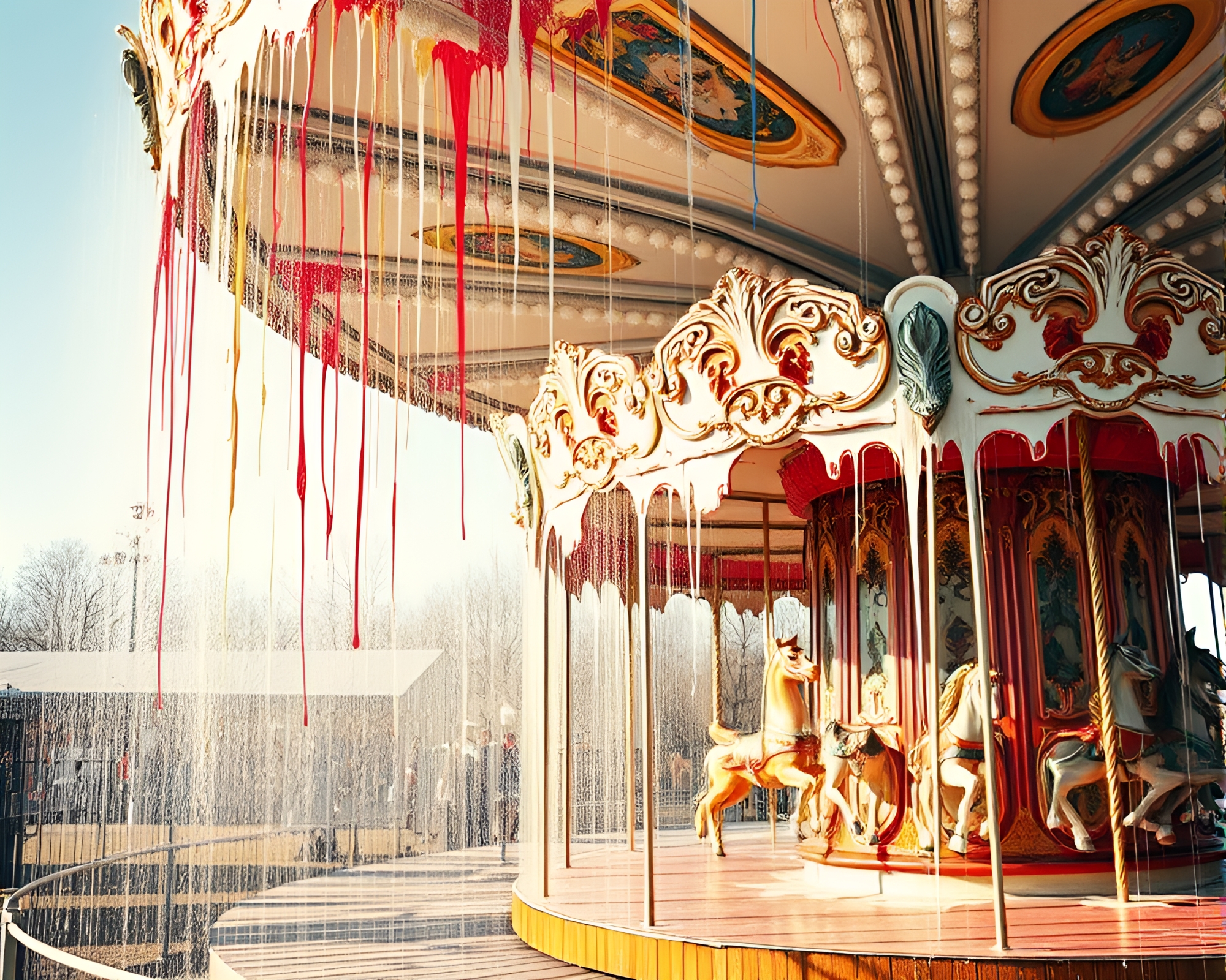 Carnival Carousel with Spray Paint Drips in Warm Light – free AI stock image