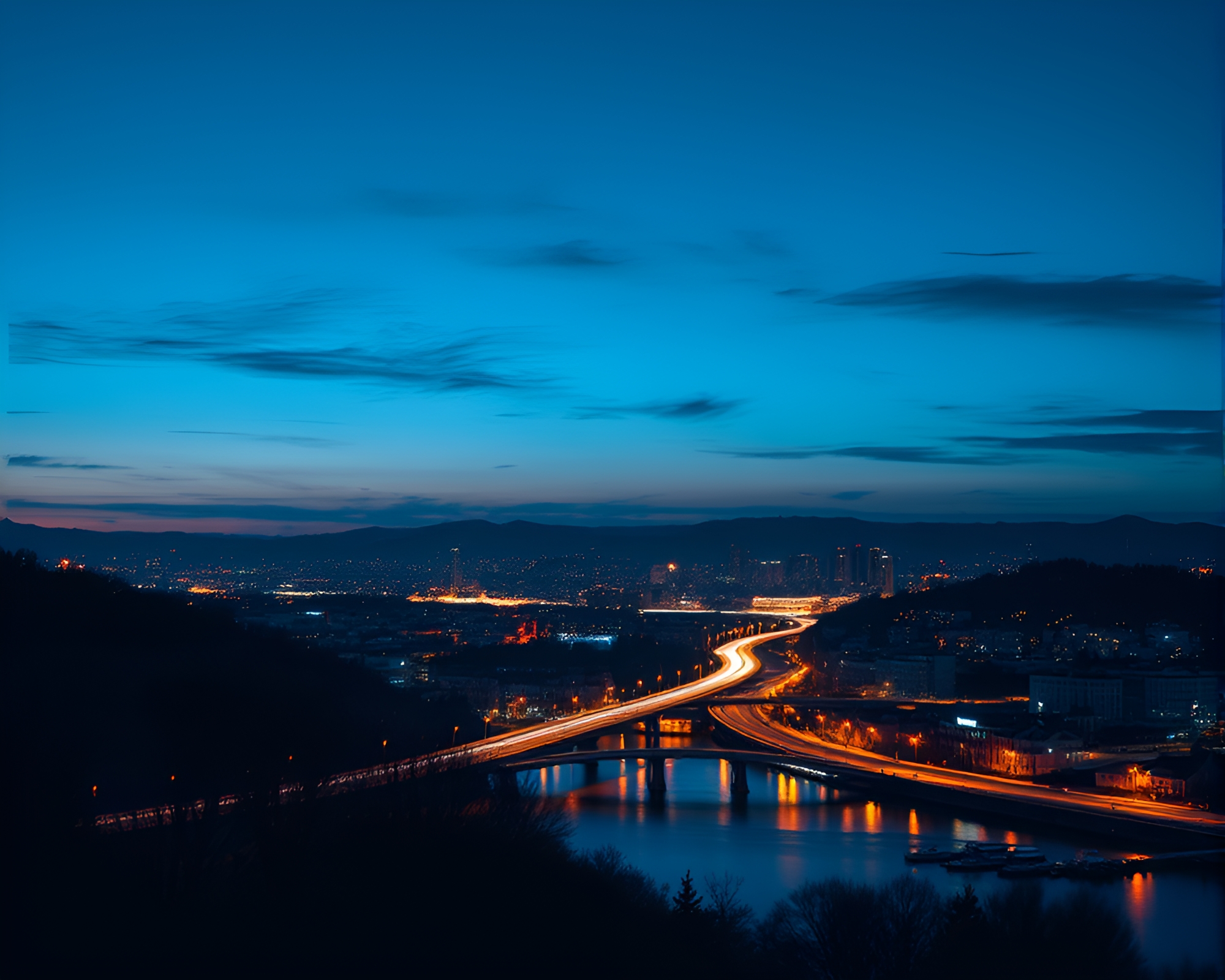 Twilight Blue Hour Ley Lines Blueprint Composition – free AI stock image