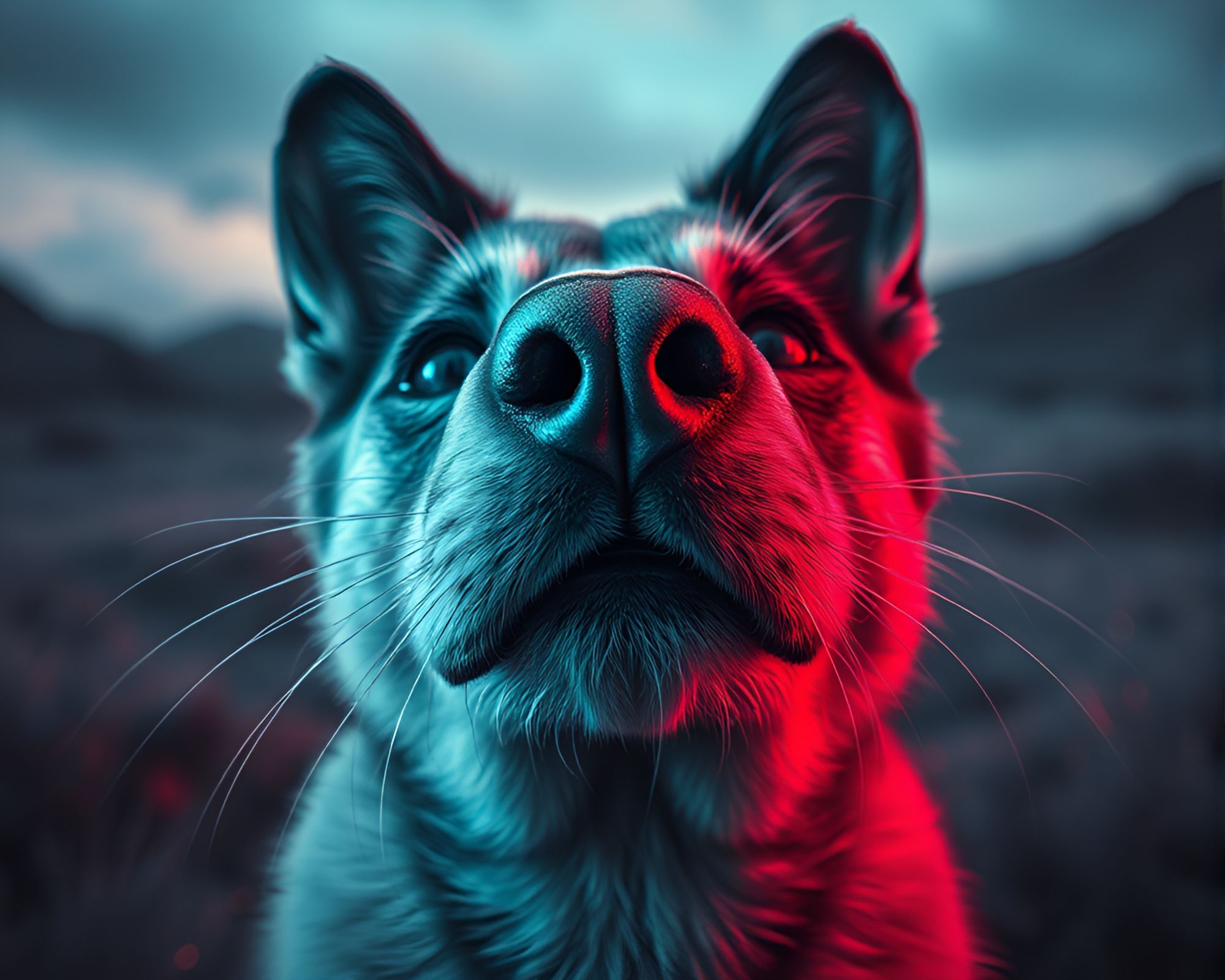 Holographic Pet in Desaturated Landscape Etching – free AI stock image