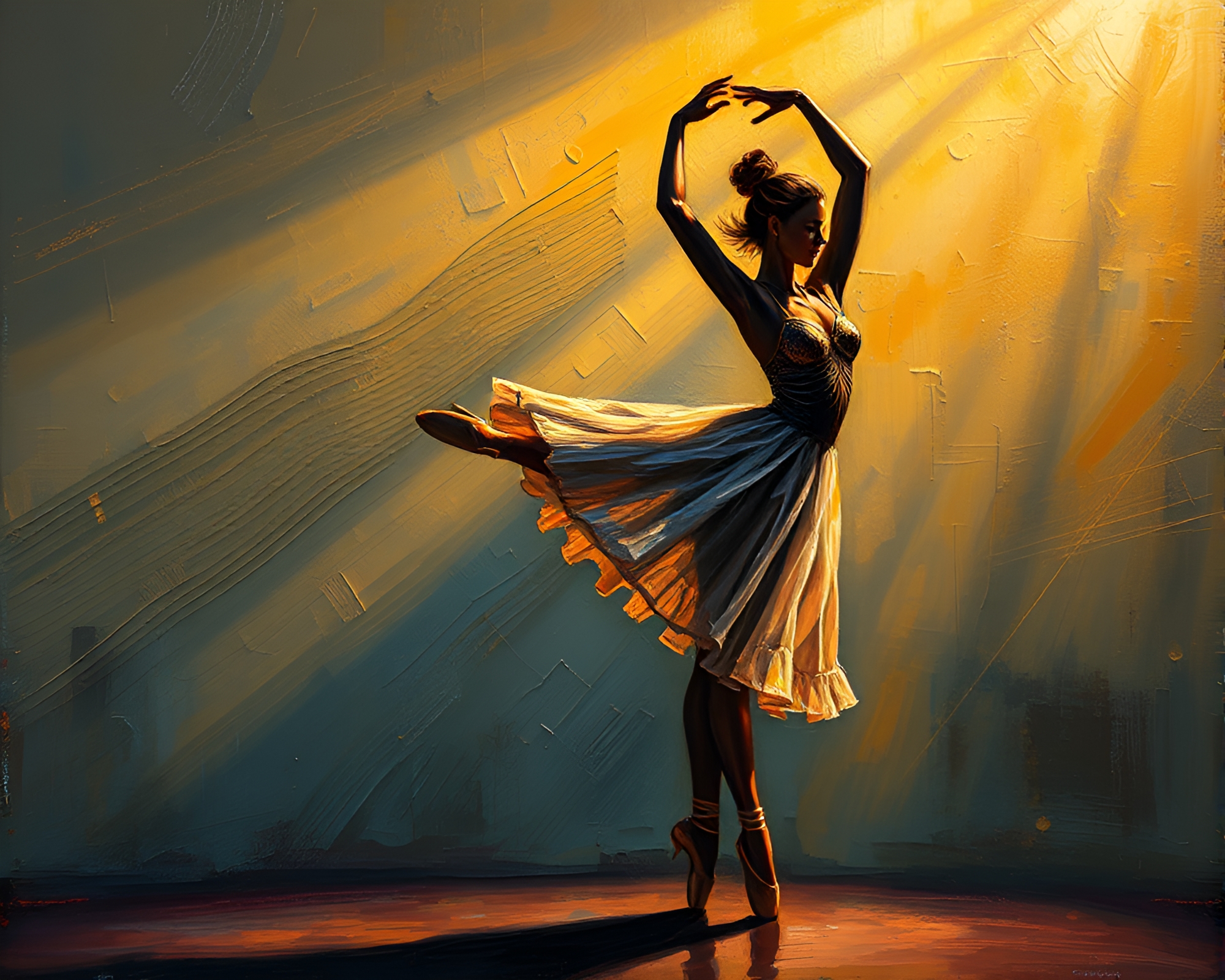 Impasto Ballet Dancer in Golden Hour Rim Lighting – free AI stock image