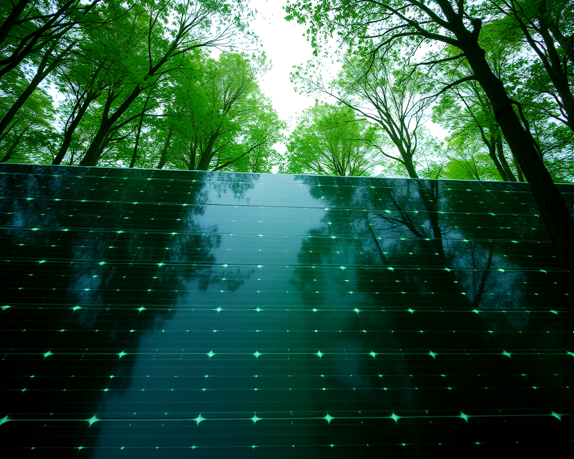 Solar Panel Array in Forest-Green Divisionism – free AI stock image