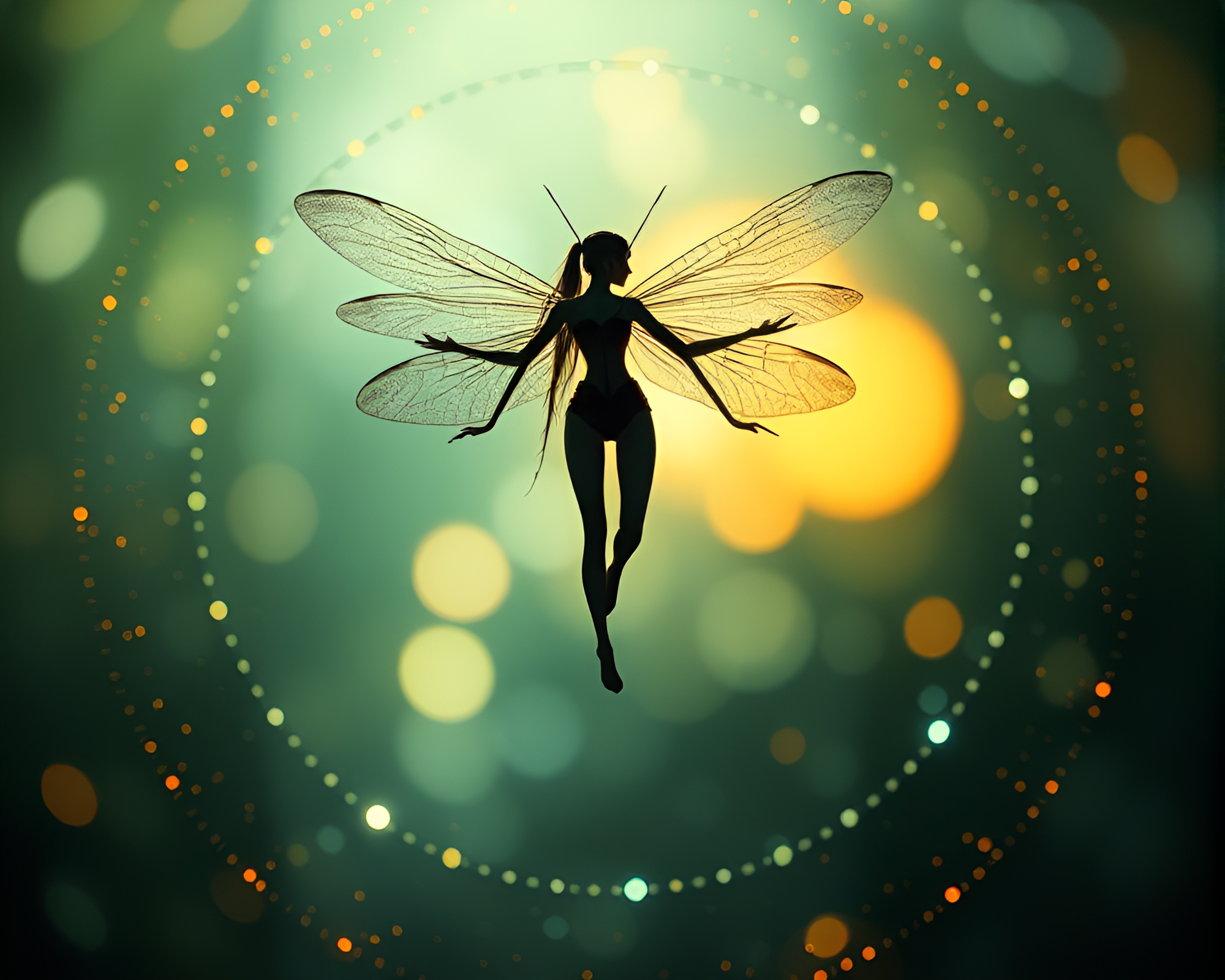 Enchanted Nymph in Circular Particle Frame – free AI stock image