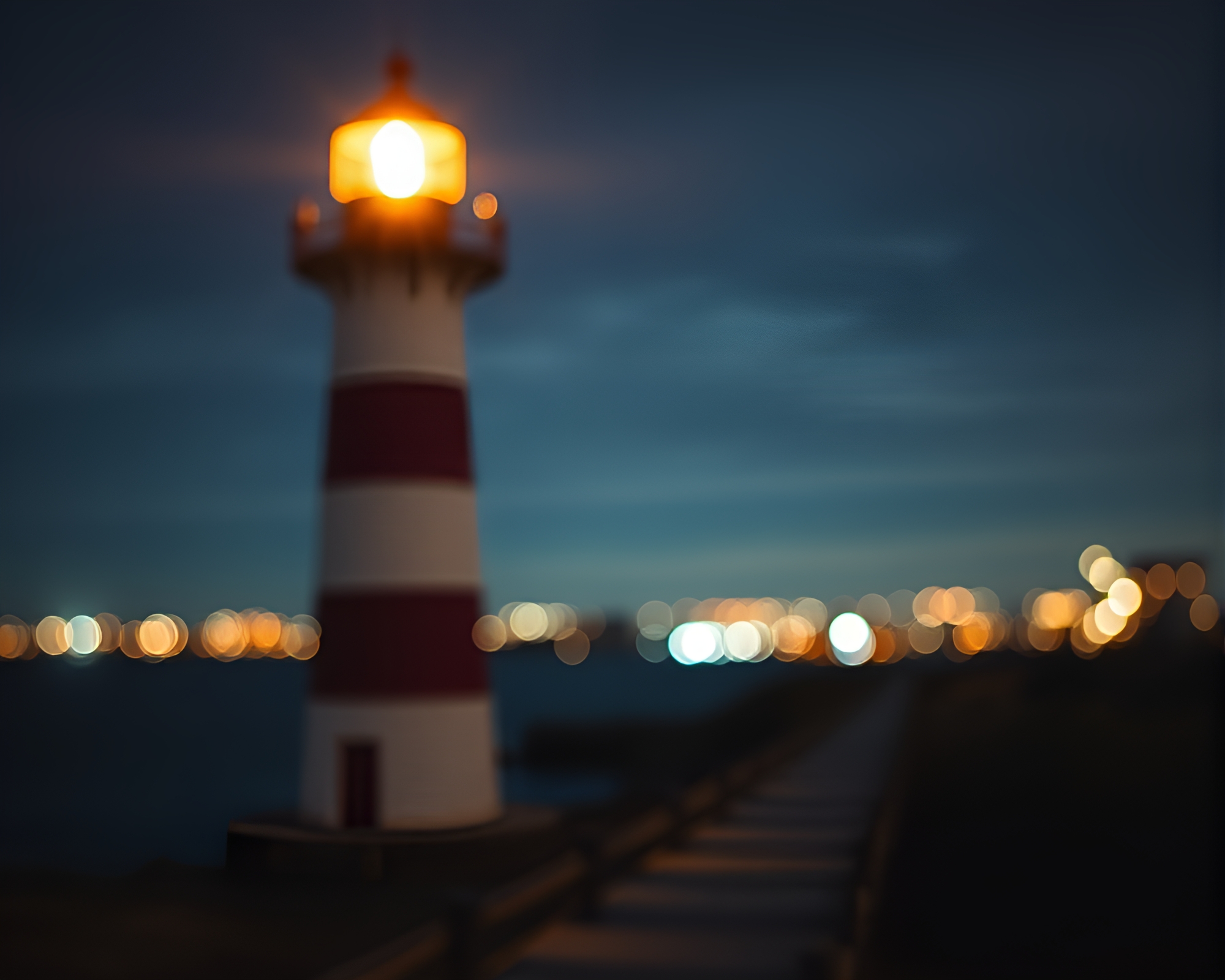 Lighthouse Illuminated by Bokeh Lights Close-Up Graphic Novel Art – free AI stock image